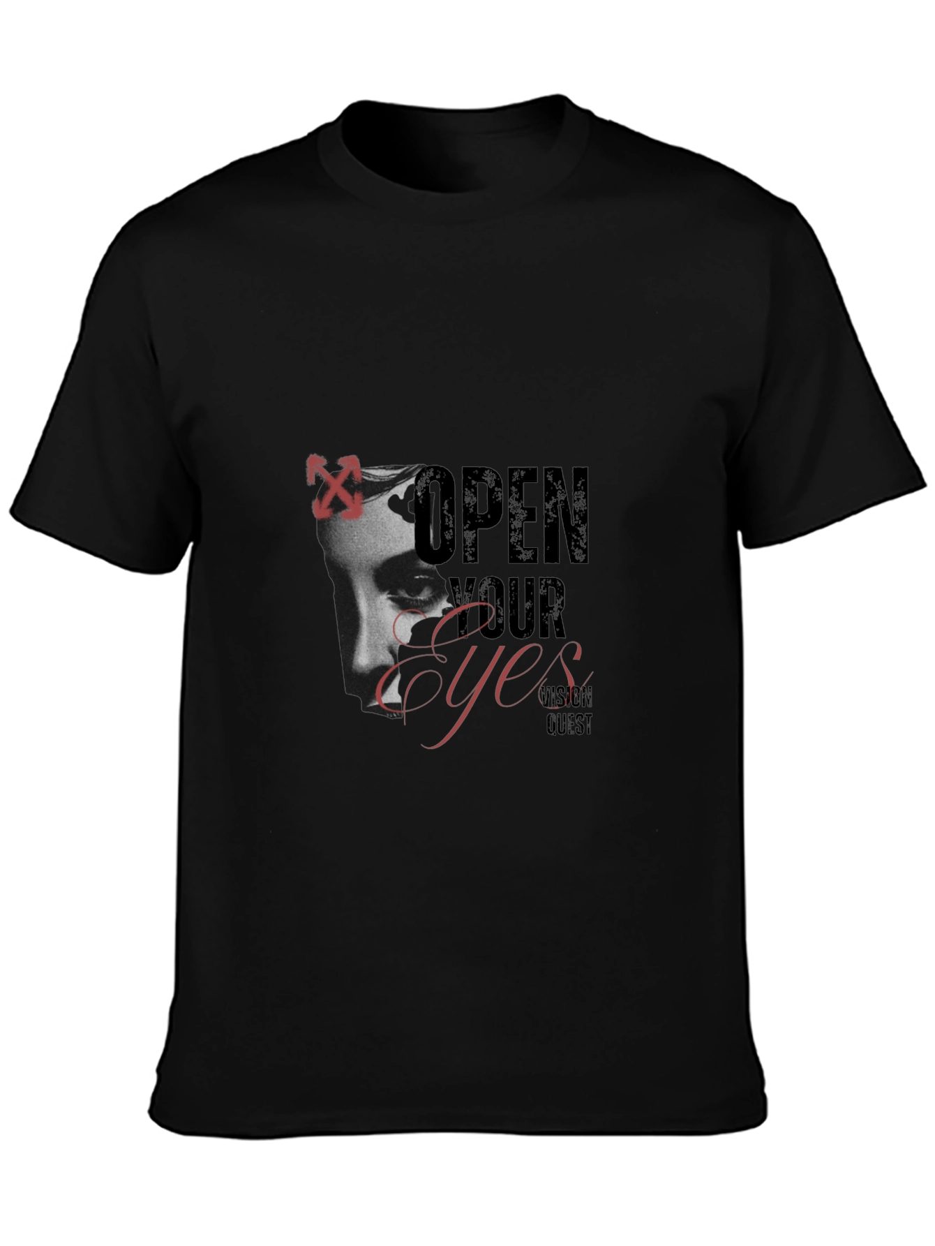 Black Open Your Eyes Graphic Print Black T-Shirt view 3