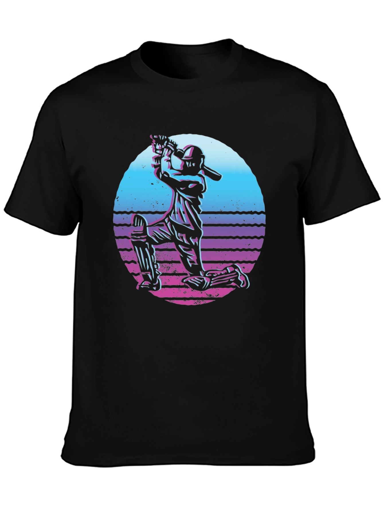 Black Retro Cricket Player T-Shirt - Black view 3