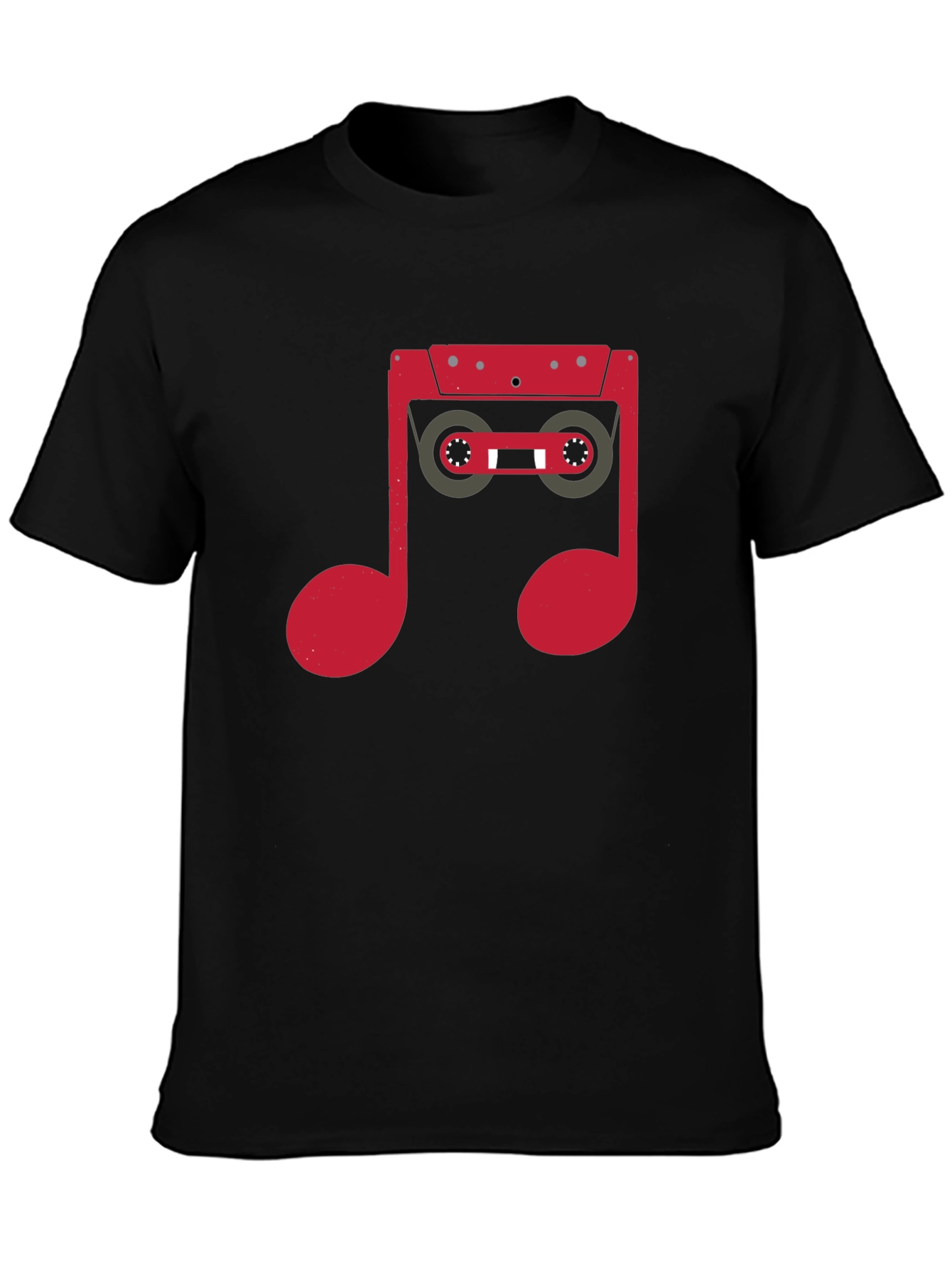 Black Retro Music Note Cassette Graphic T-Shirt view 3