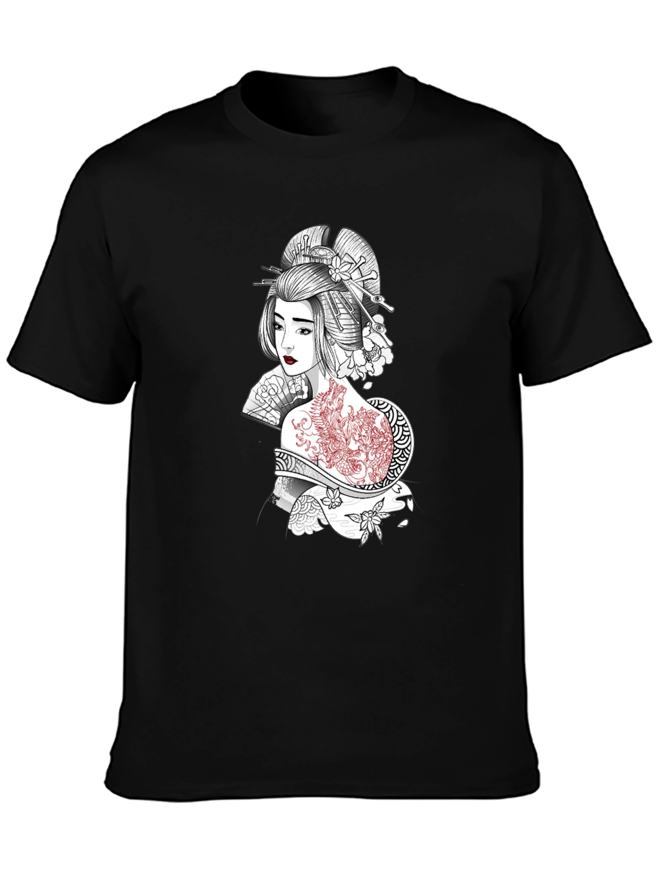 Black Geisha Graphic Print Black T-Shirt view 3