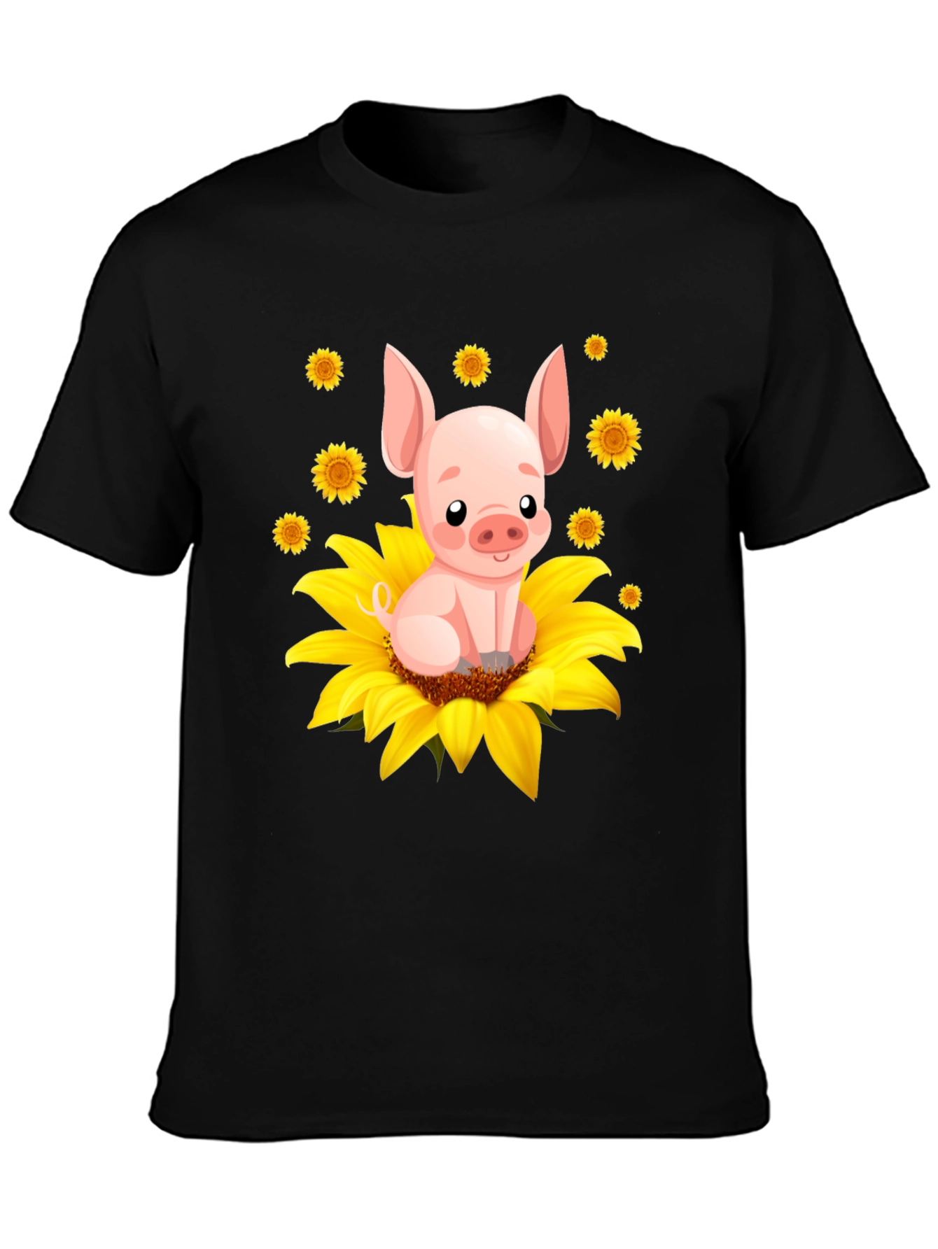 Black Pig Sunflower Graphic Tee - Cute Animal Lover Shirt view 3