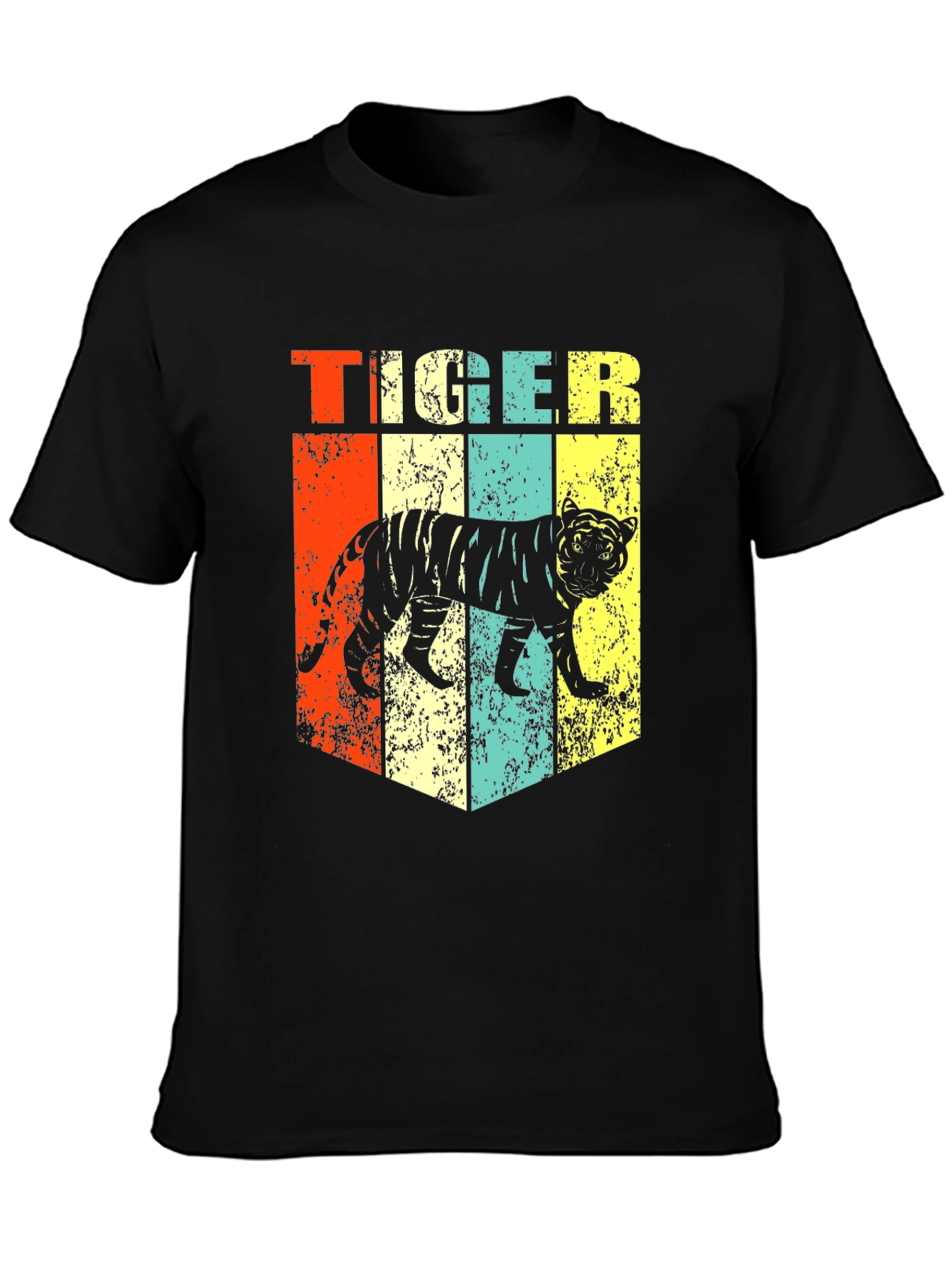 Black Retro Tiger Graphic Print Men's Black T-Shirt view 3