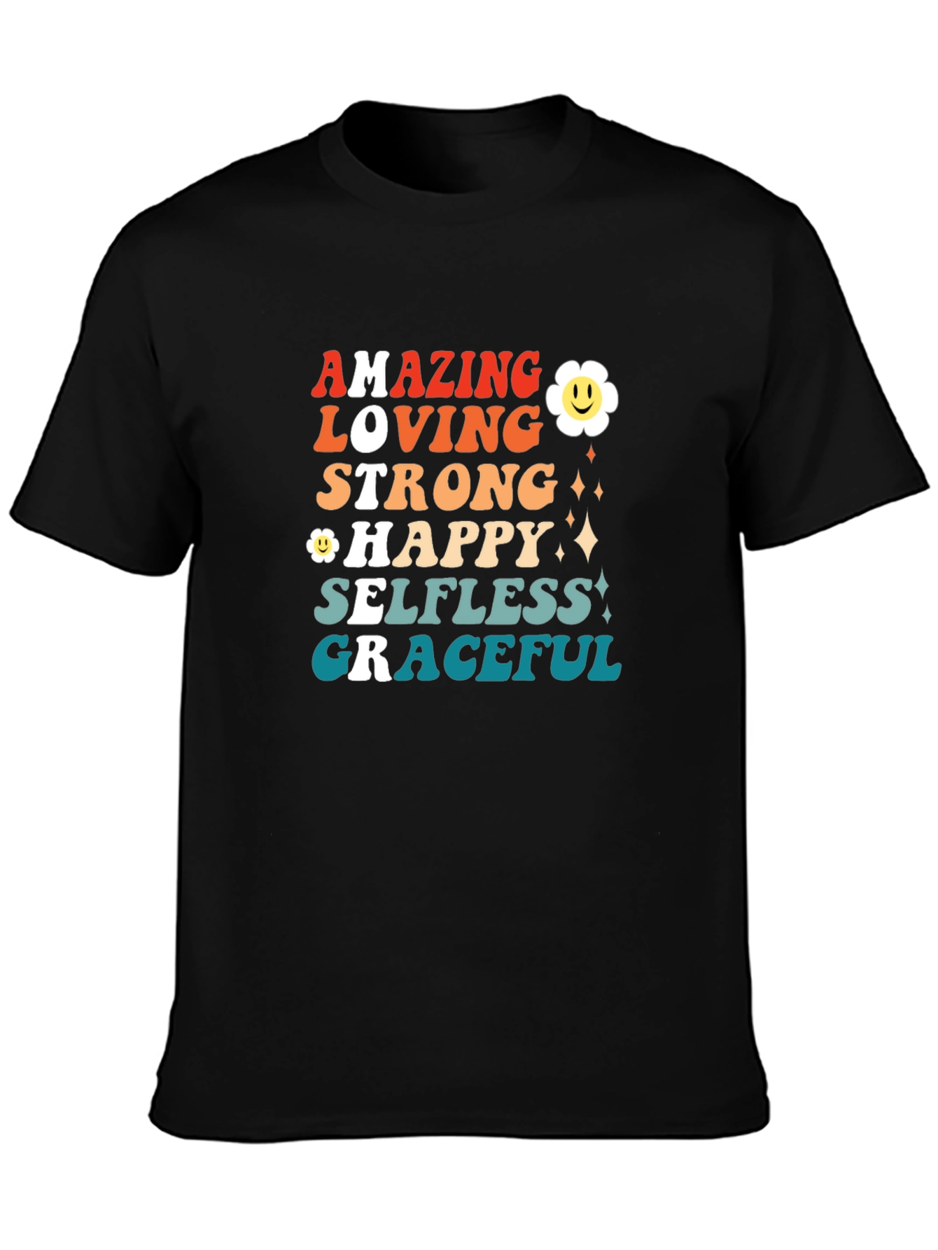 Black Amazing Loving Strong Graphic T-Shirt view 3