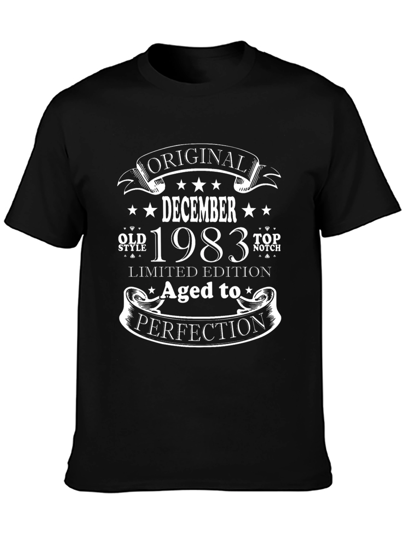 Black December 1983 Aged to Perfection Birthday T-Shirt view 3