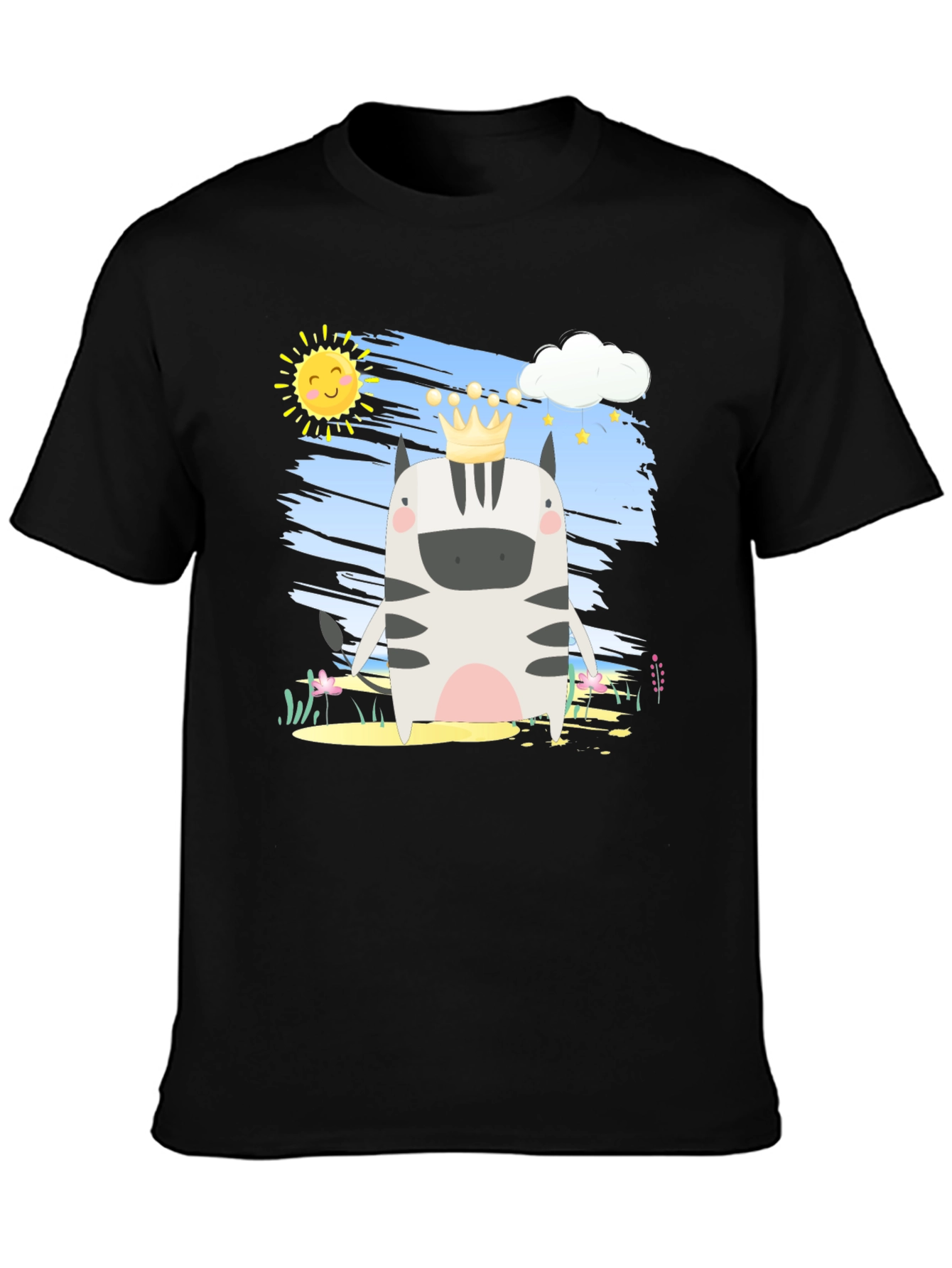 Black Zebra King T-Shirt - Cartoon Animal Tee view 3