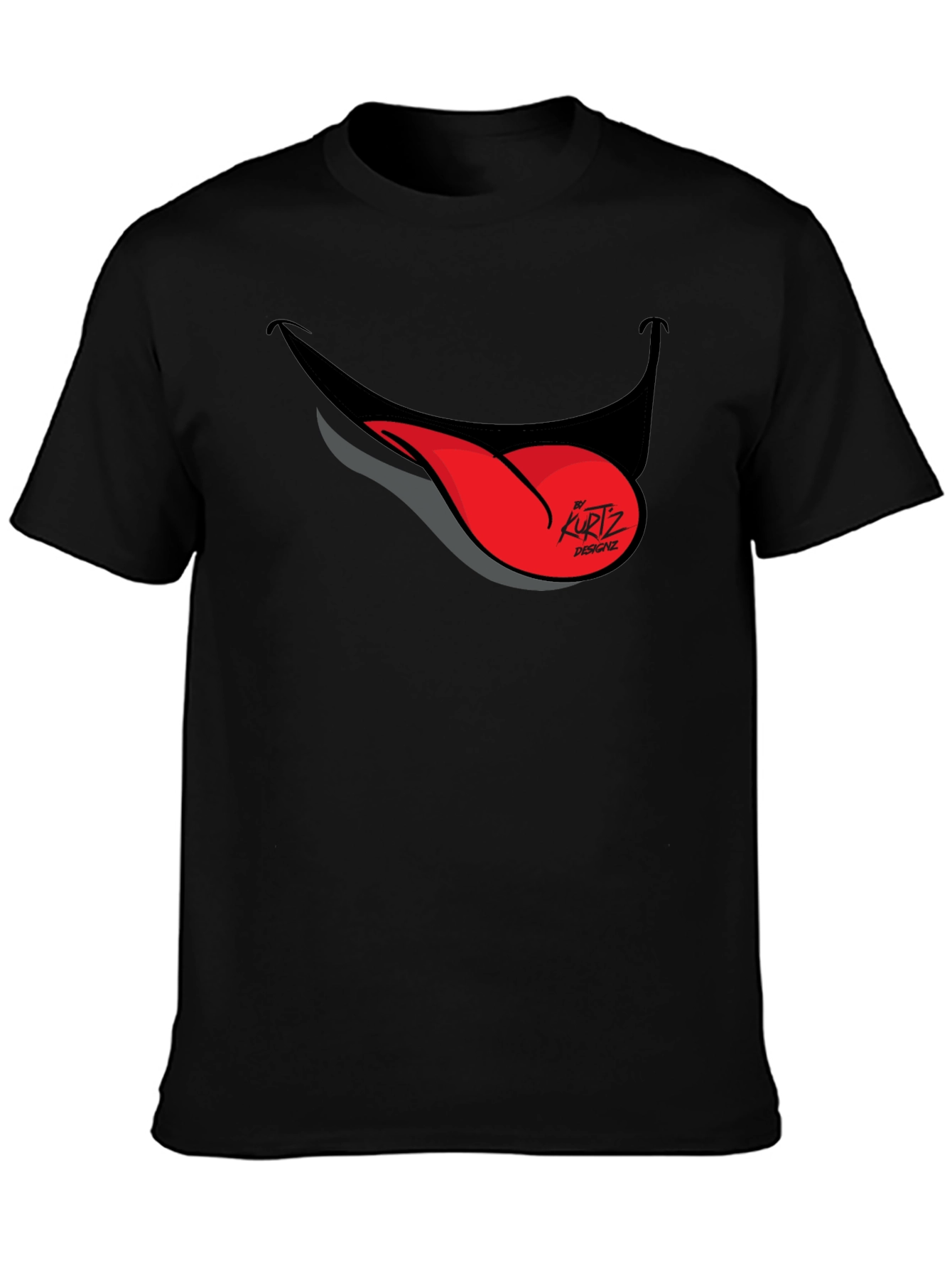 Black Funny Tongue Out Graphic Tee - Black Casual T-Shirt view 3