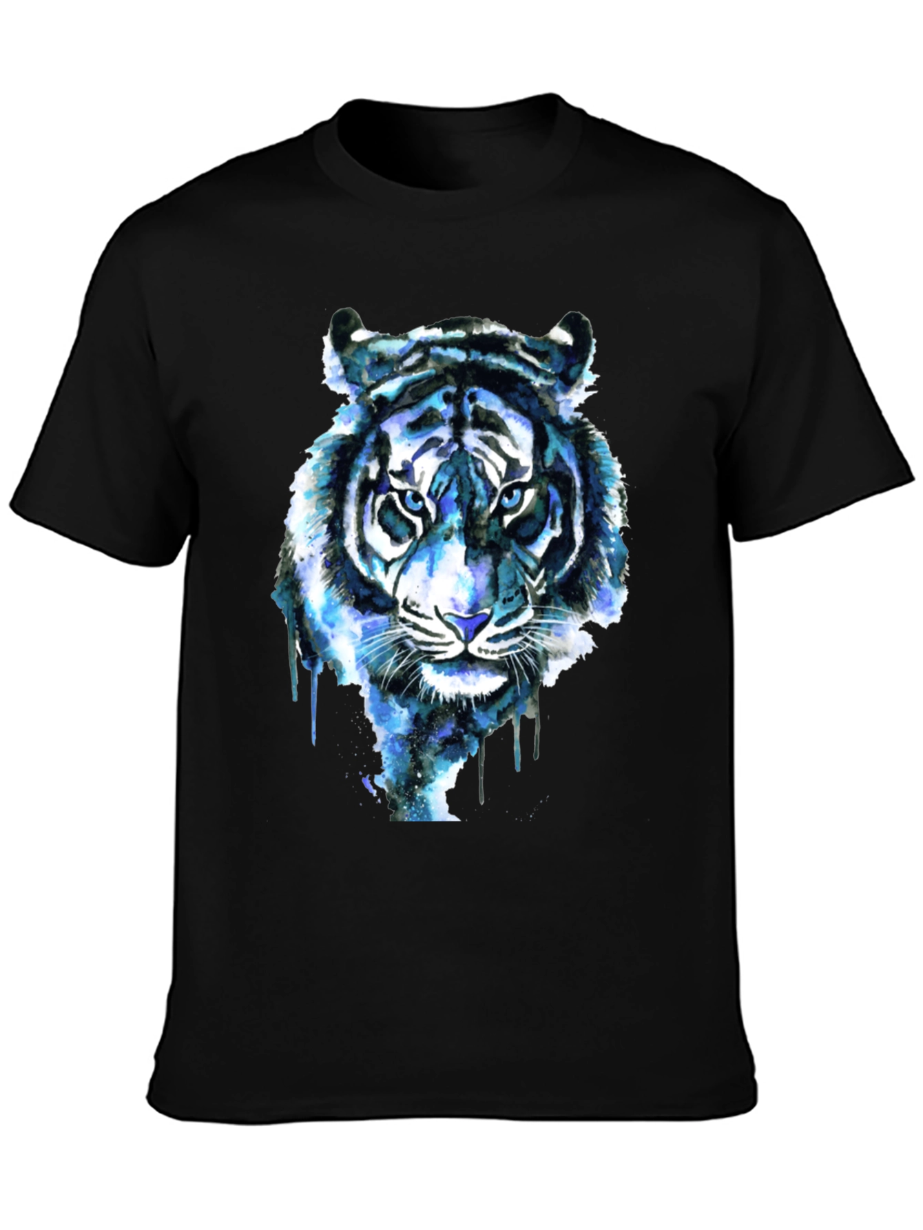 Black Blue Tiger Graphic Tee - Cool Watercolor Design view 3