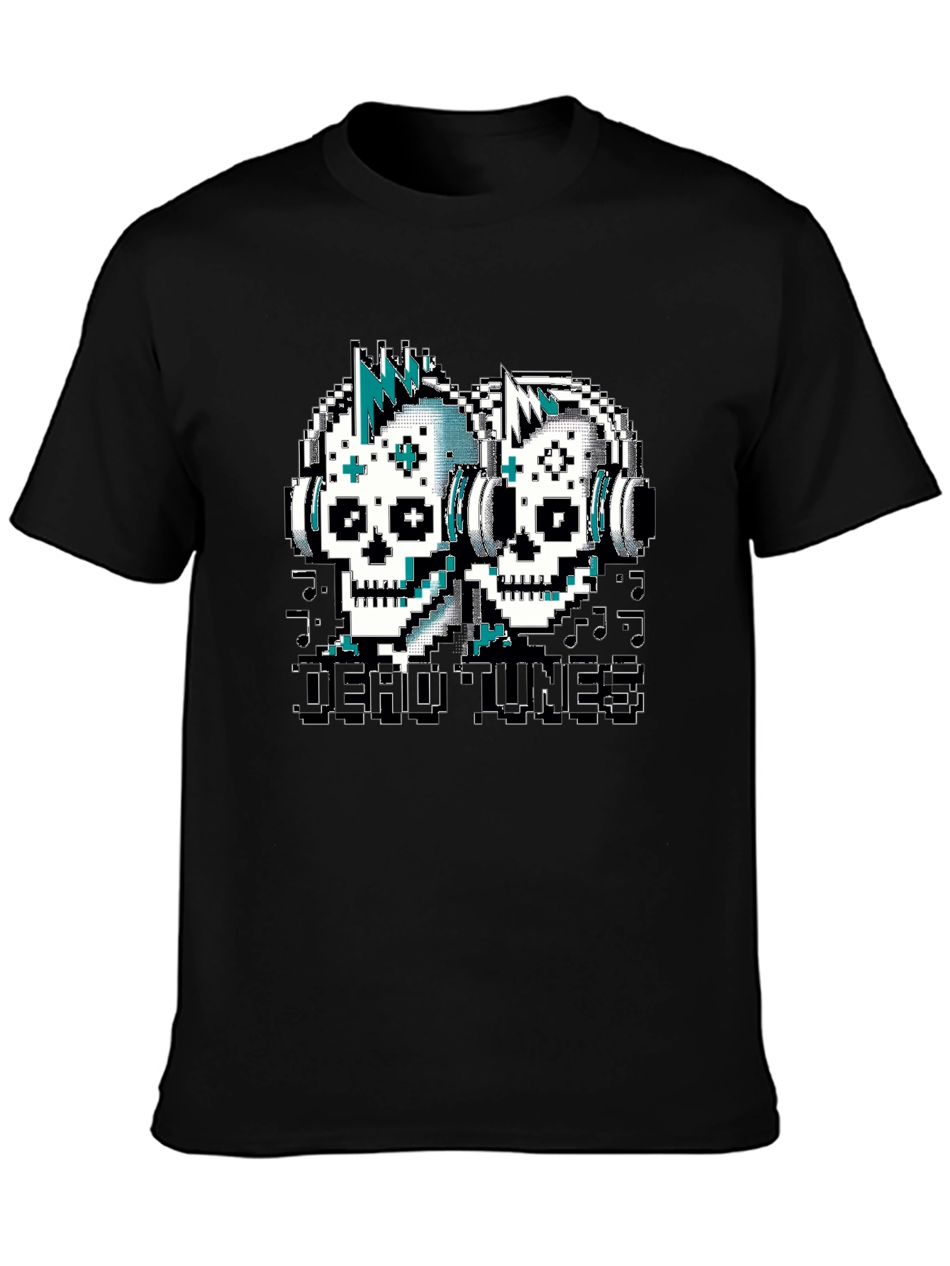 Black Dead Tunes Pixel Art Skull T-Shirt view 3