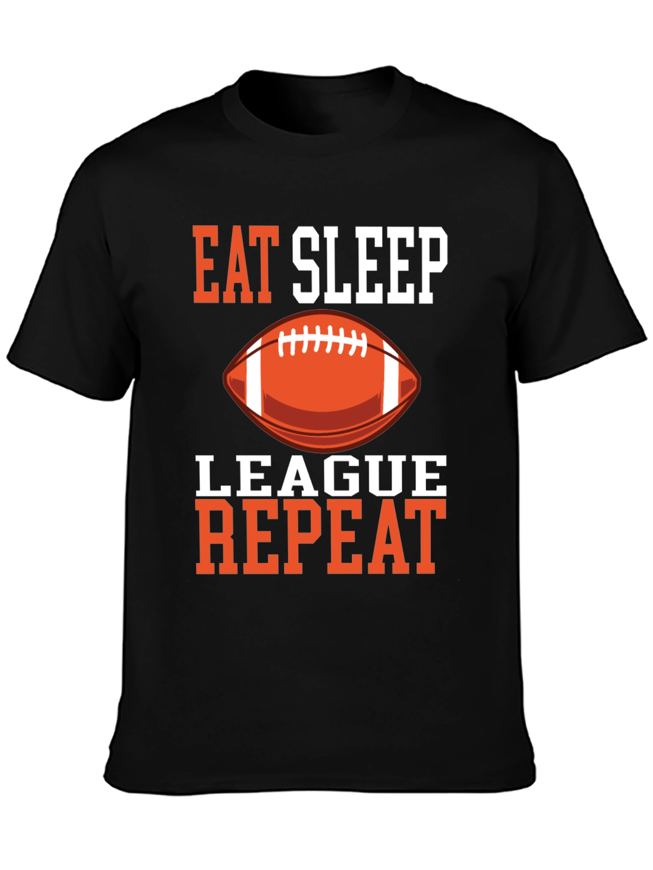 Black Eat Sleep League Repeat T-Shirt Football Black Graphic Tee view 3