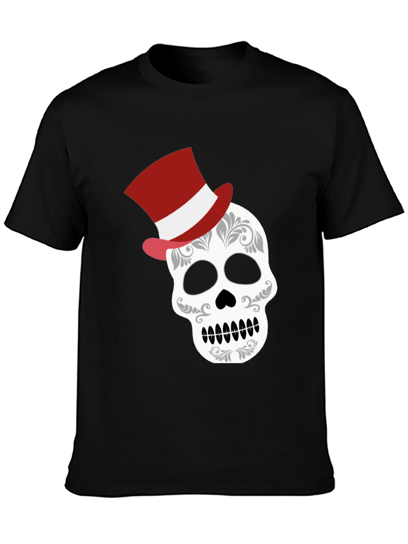Black Skull Top Hat Graphic Tee - Unique Fashion view 3