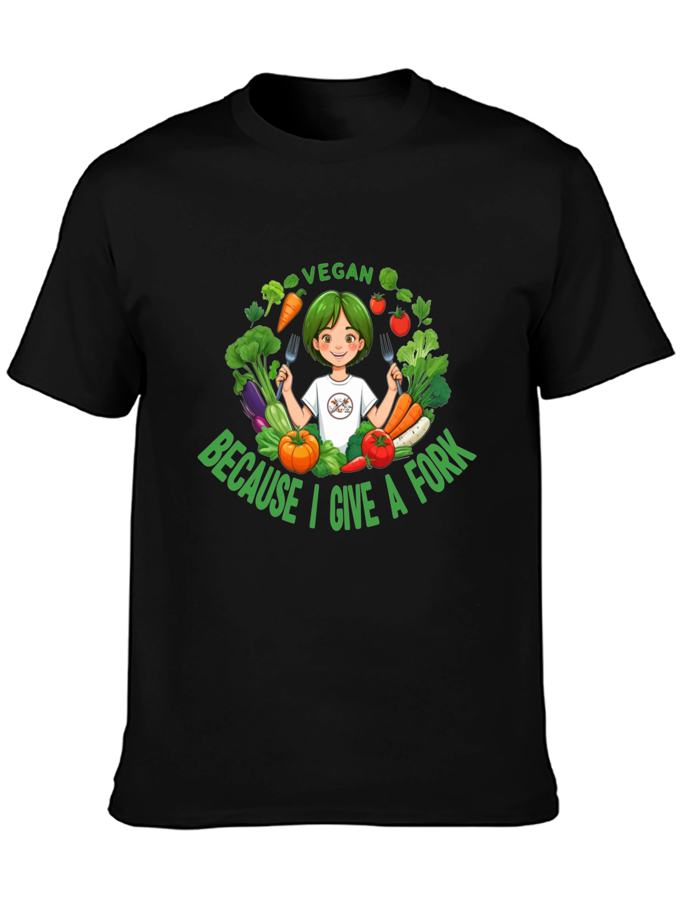 Black Vegan Give a Fork T-Shirt - Unisex Design view 3