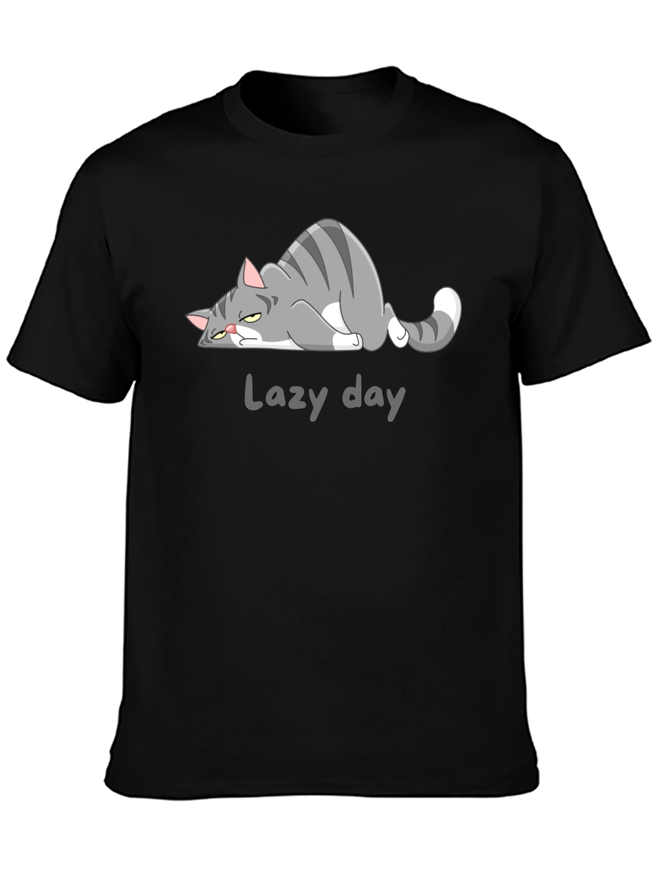Black Lazy Day Cat Graphic Tee - Black Casual T-Shirt view 3