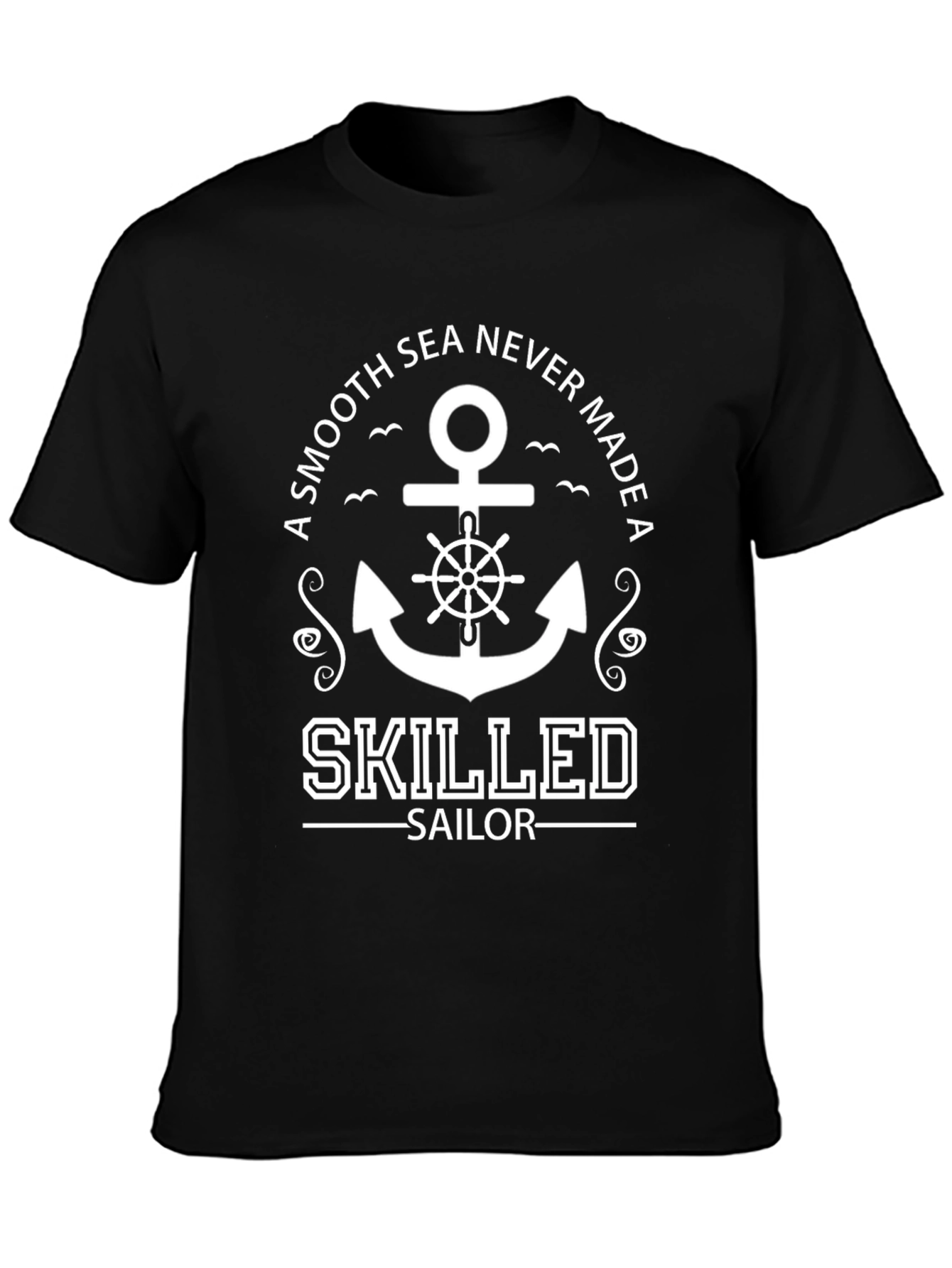 Black Skilled Sailor Anchor Graphic Black T-Shirt view 3