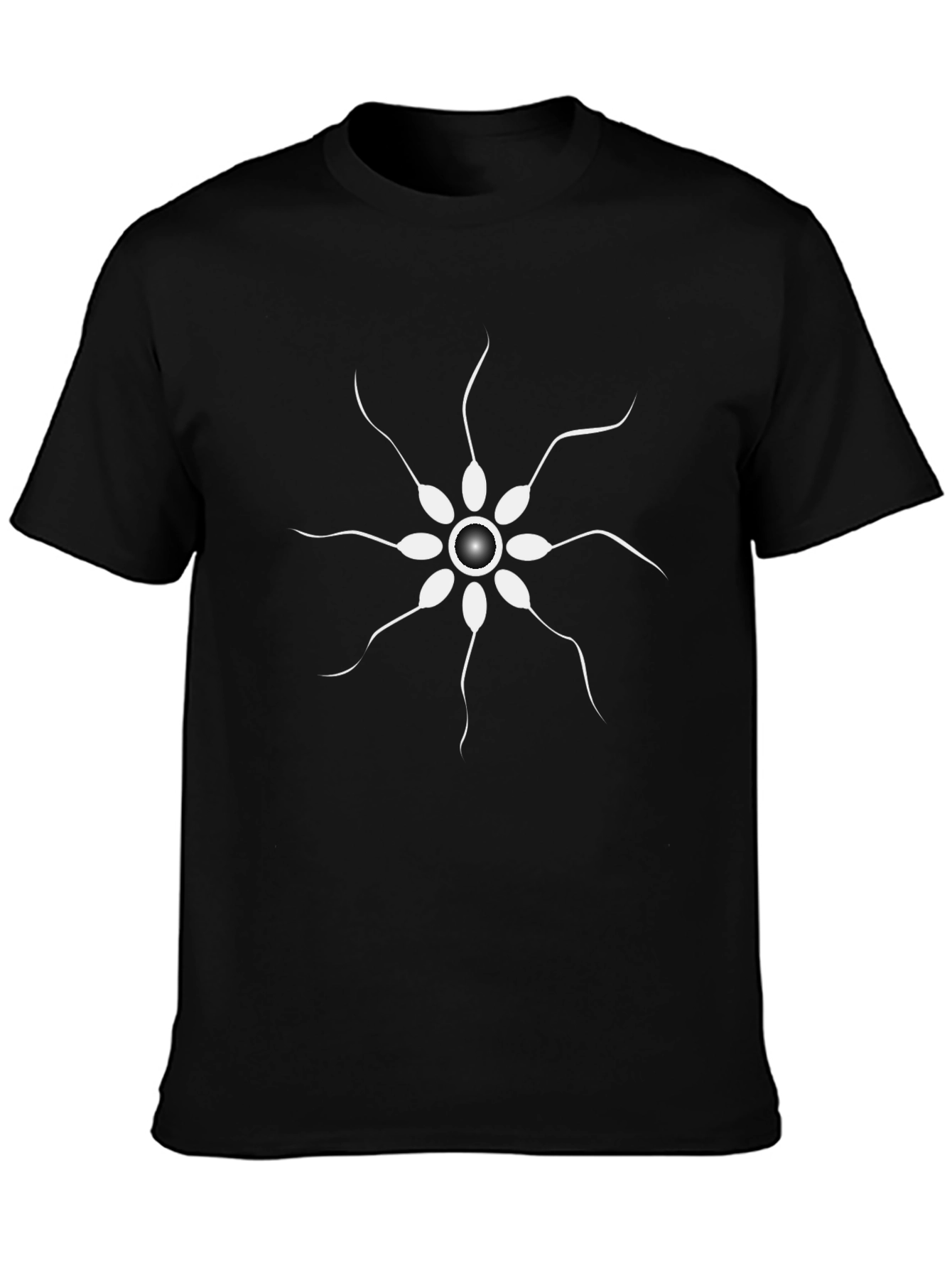 Black Black T-Shirt with Sperm Flower Design view 3