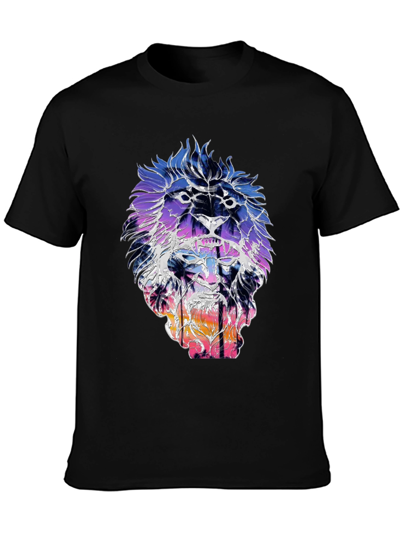 Black Lion Sunset Graphic Tee - Trendy Men's Black T-Shirt view 3