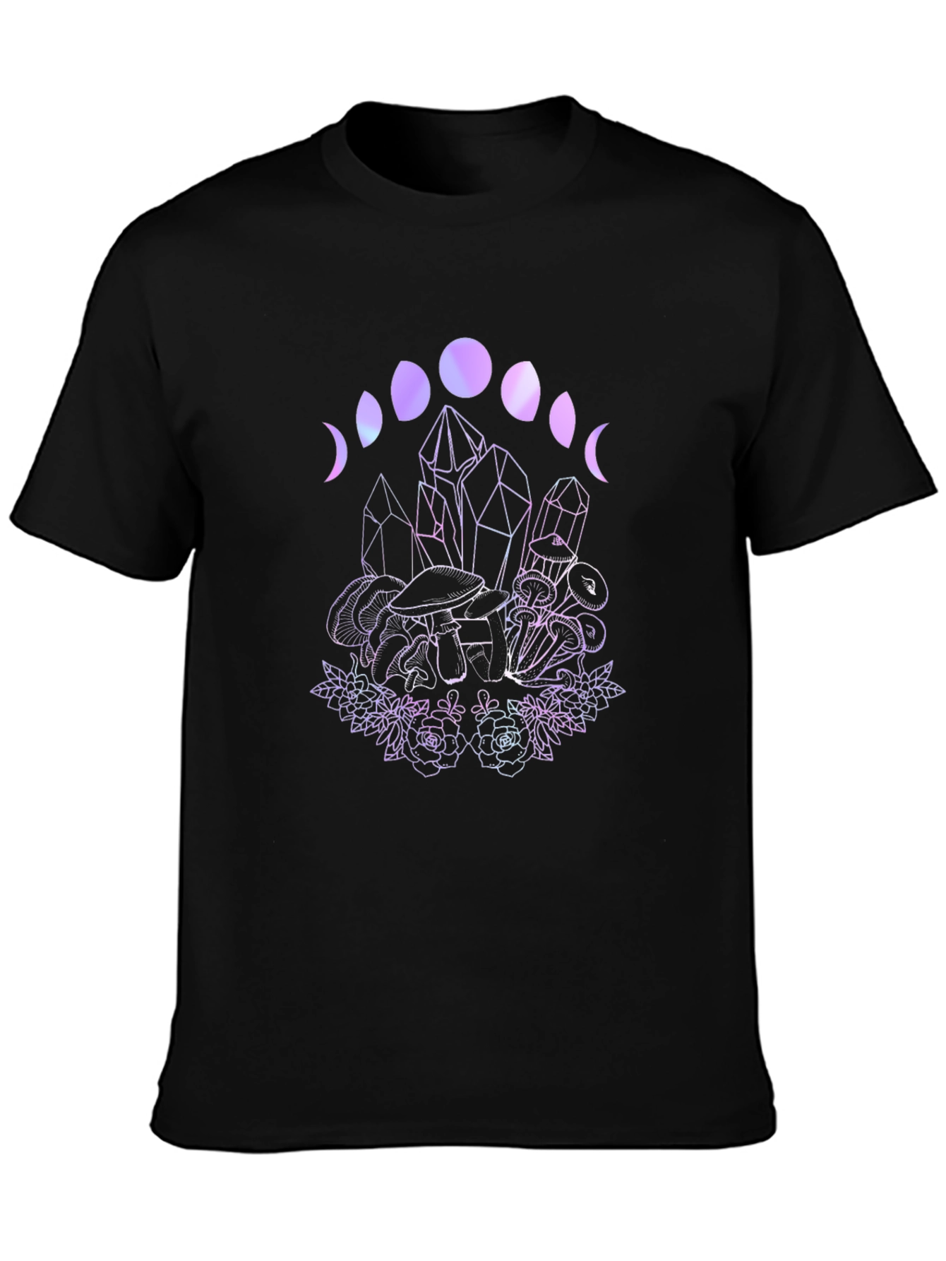 Black Mystic Moon Phase Mushroom Graphic T-Shirt view 3