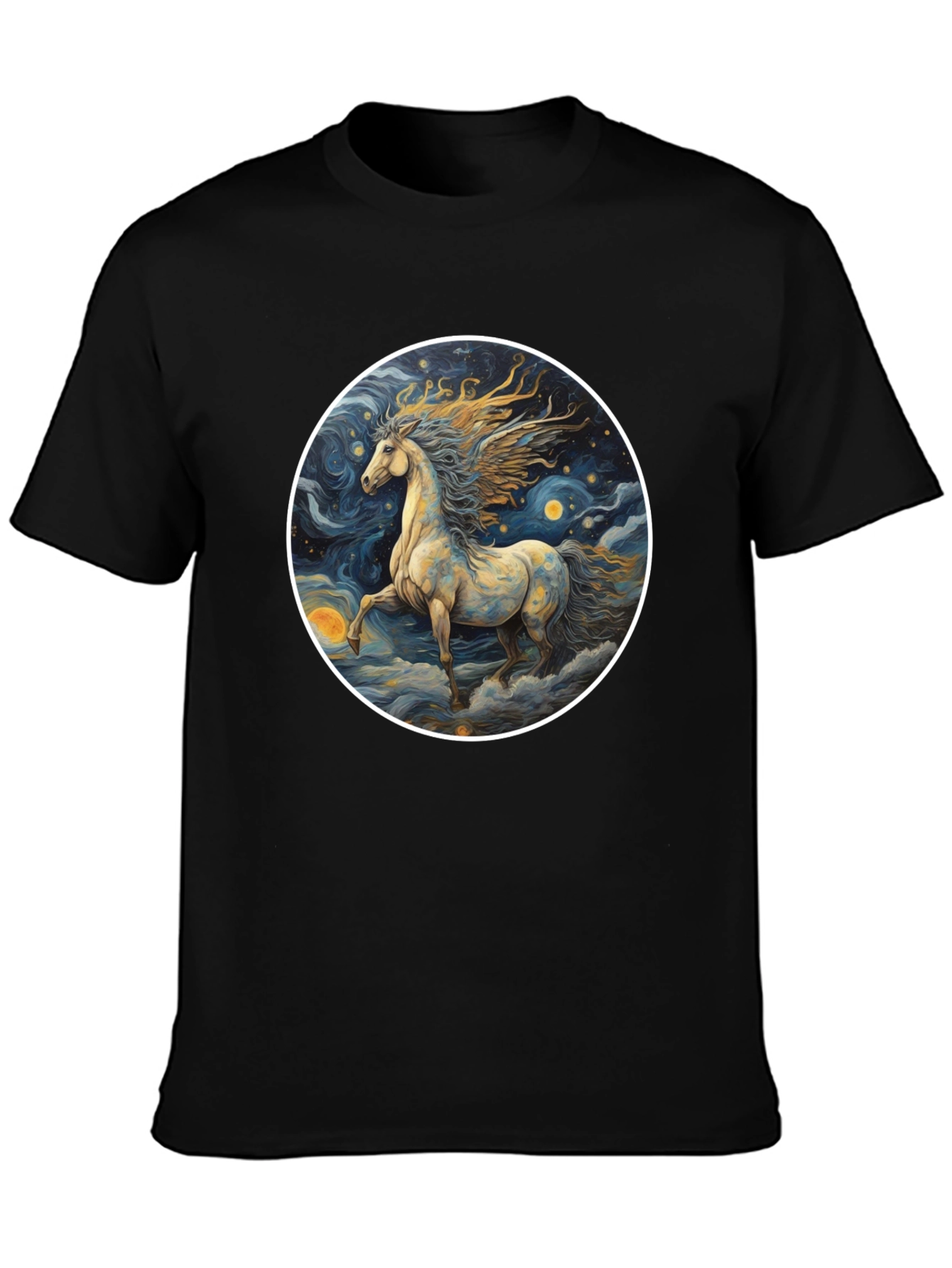 Black Celestial Horse Graphic Tee - Starry Night Design view 3