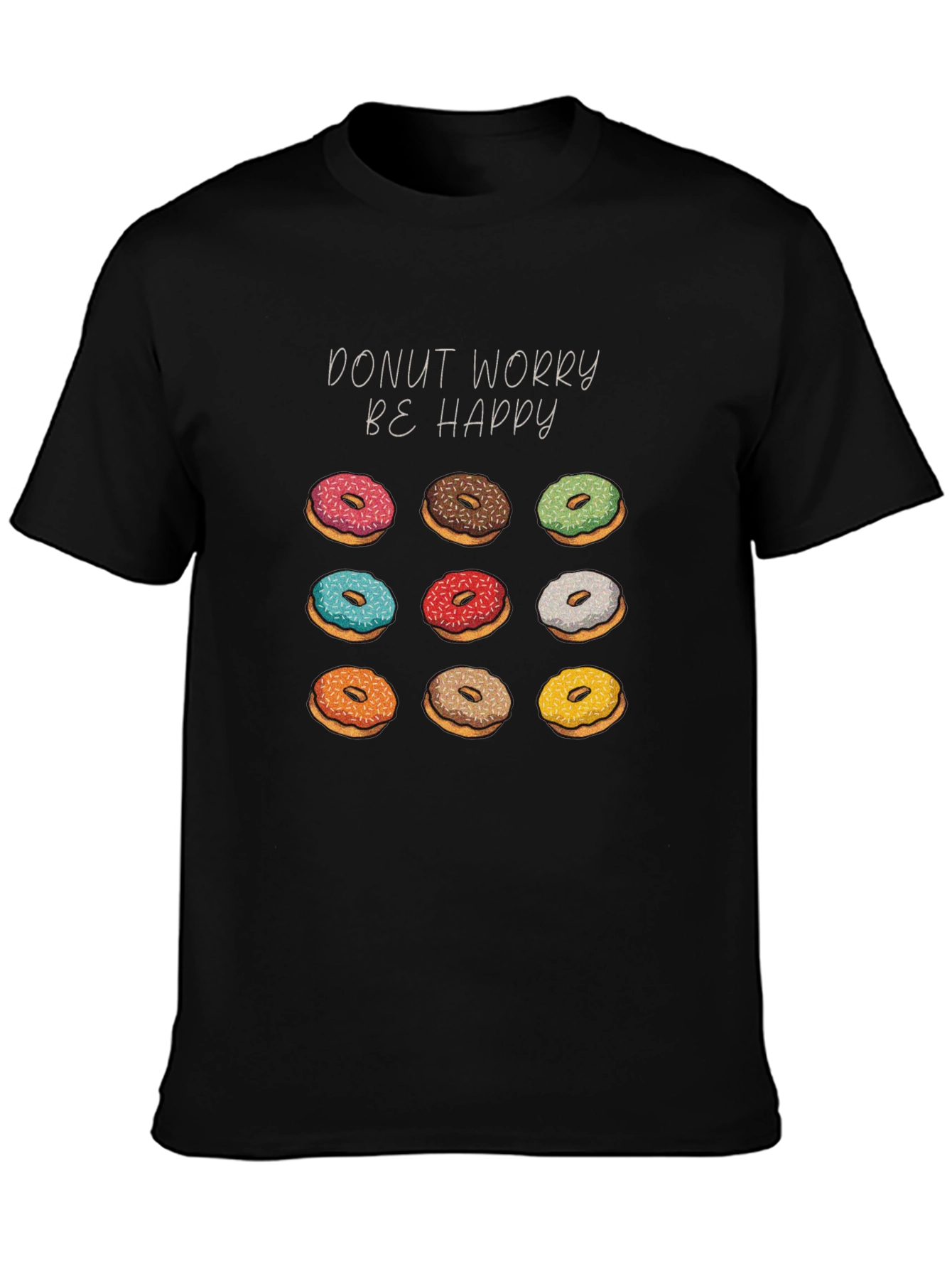 Black Donut Worry Be Happy Black Graphic Tee view 3