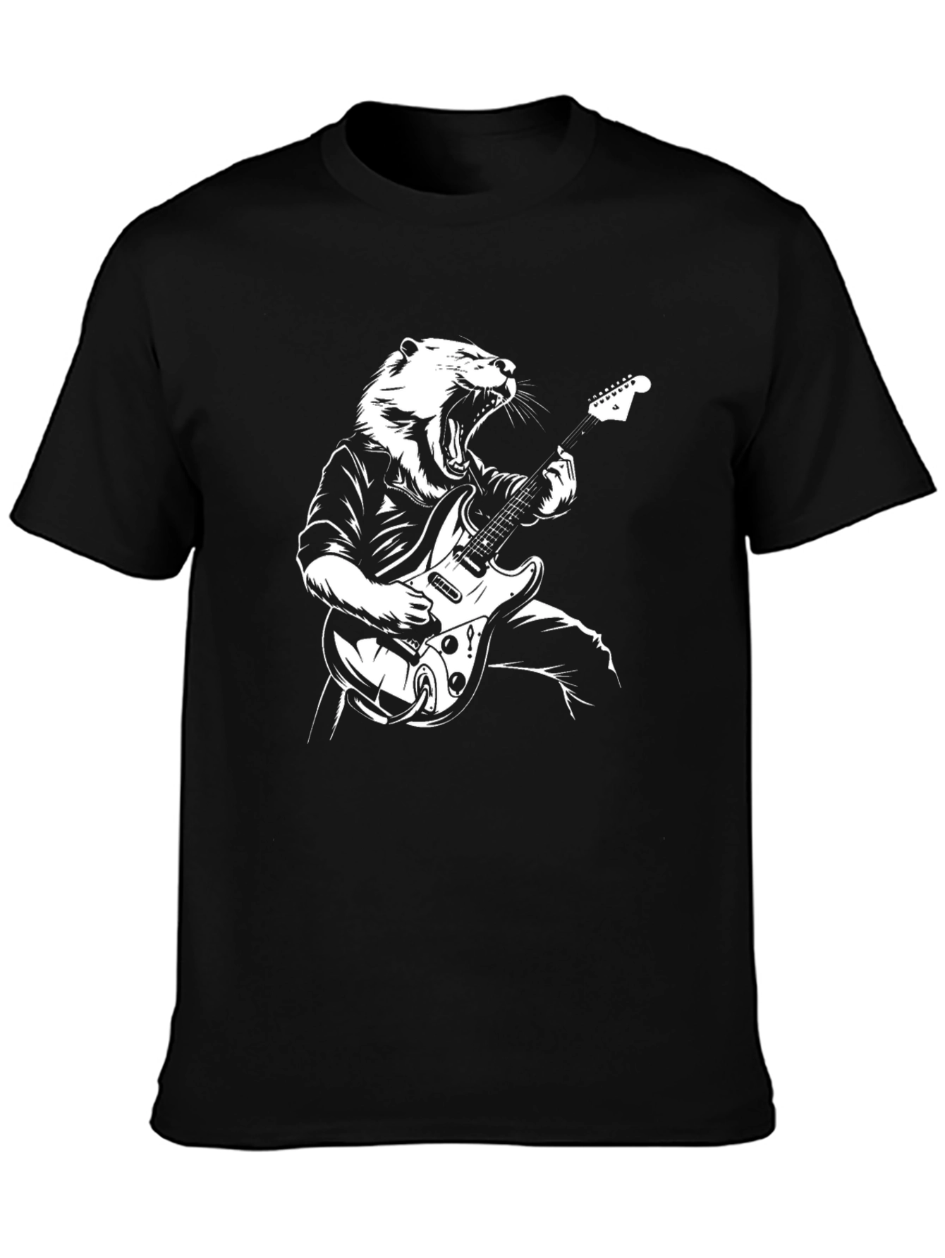Black Tiger Guitarist Graphic Tee - Black Crew Neck view 3