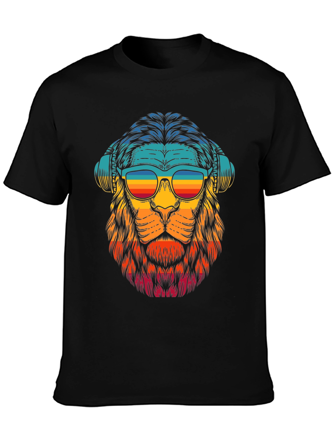 Black Retro Lion Graphic Tee - Black Cotton Blend view 3