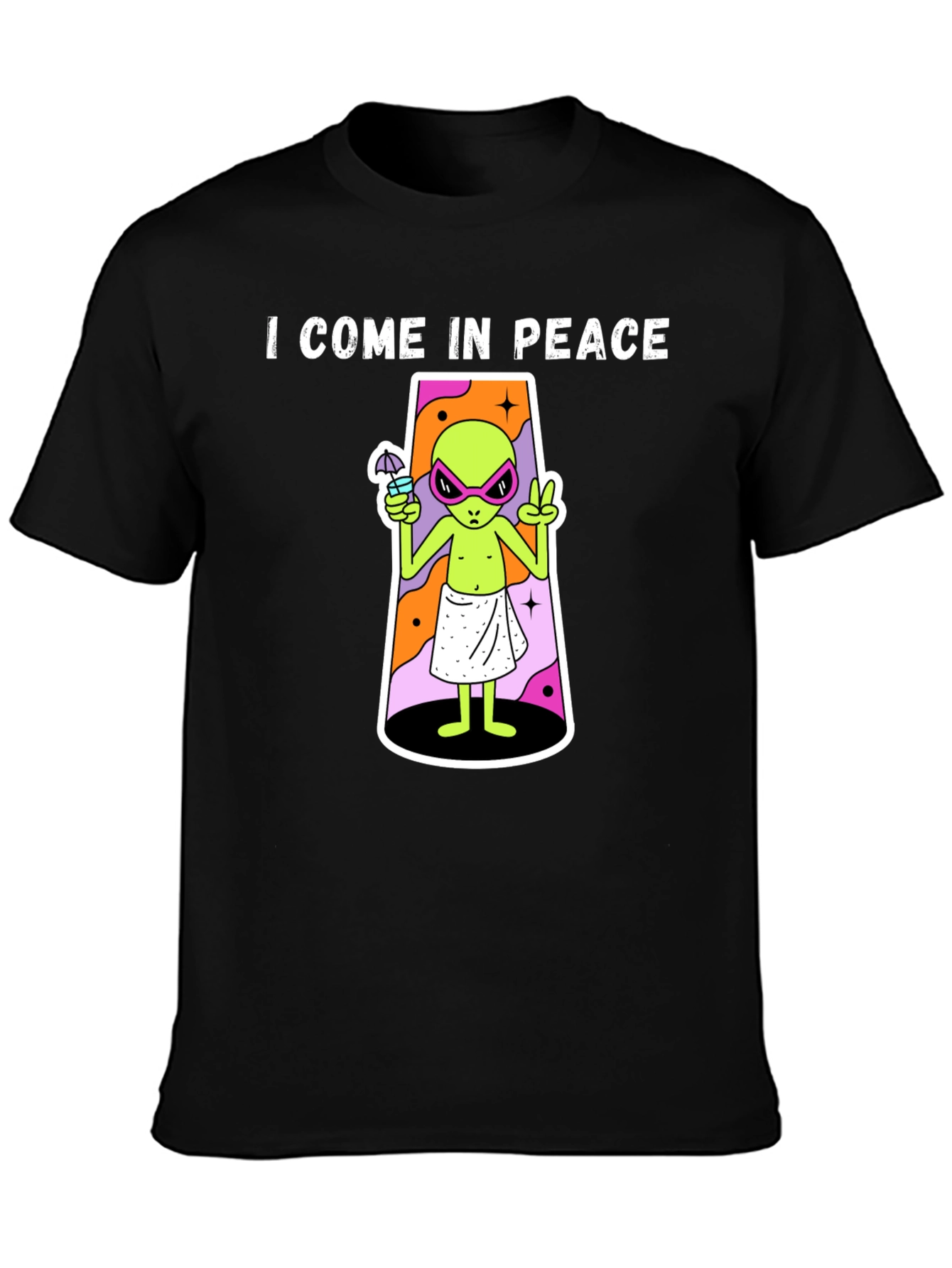Black I Come In Peace Alien Graphic T-Shirt view 3