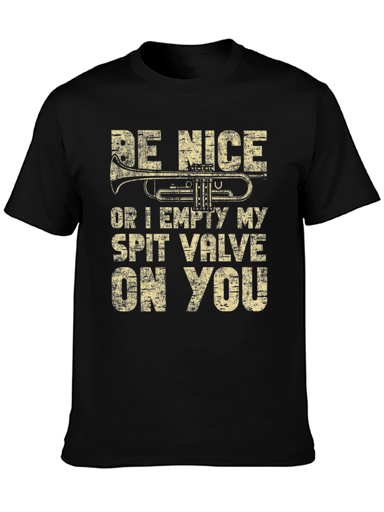 Black Funny Musician T-Shirt - Be Nice or Spit Valve! view 3
