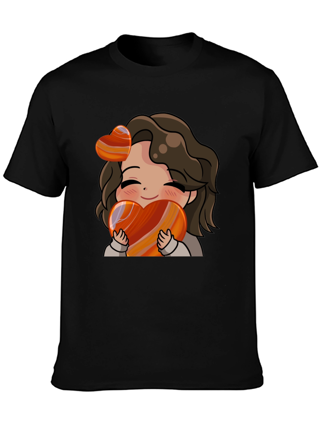 Black Cute Cartoon Girl Heart T-Shirt view 3