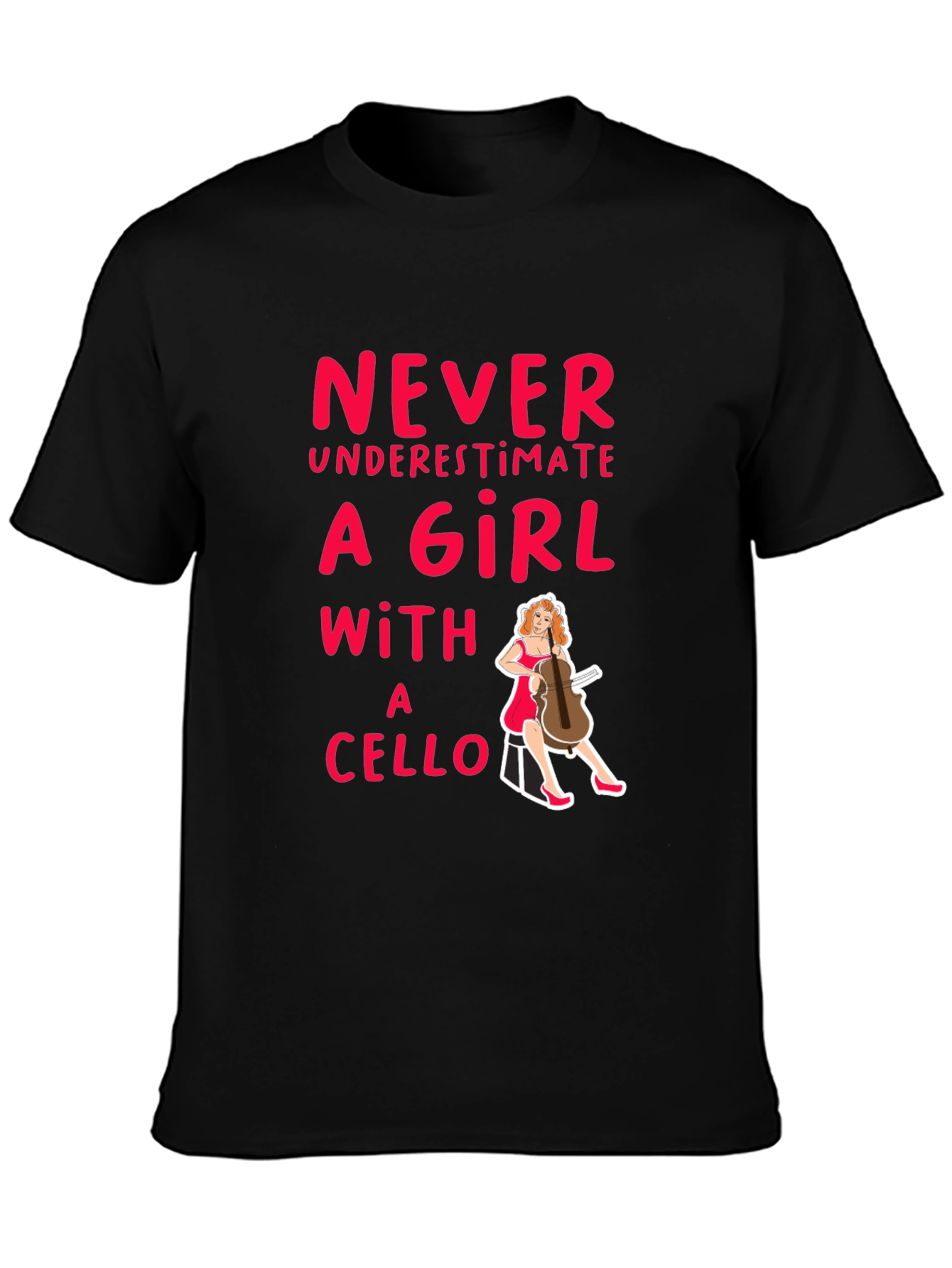 Black Never Underestimate A Girl With A Cello Black T-Shirt view 3