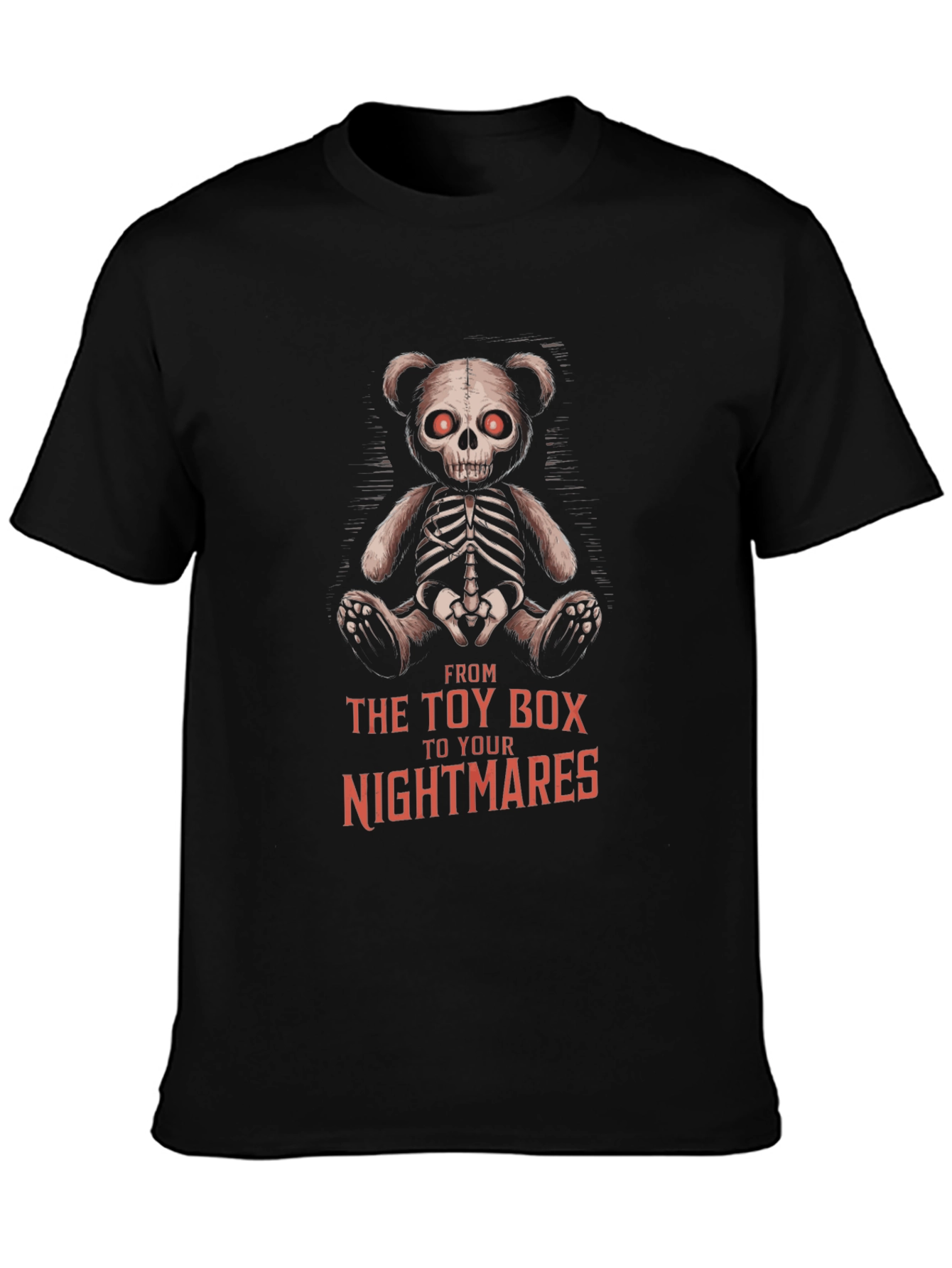 Black Creepy Teddy Bear Skeleton T-Shirt view 3