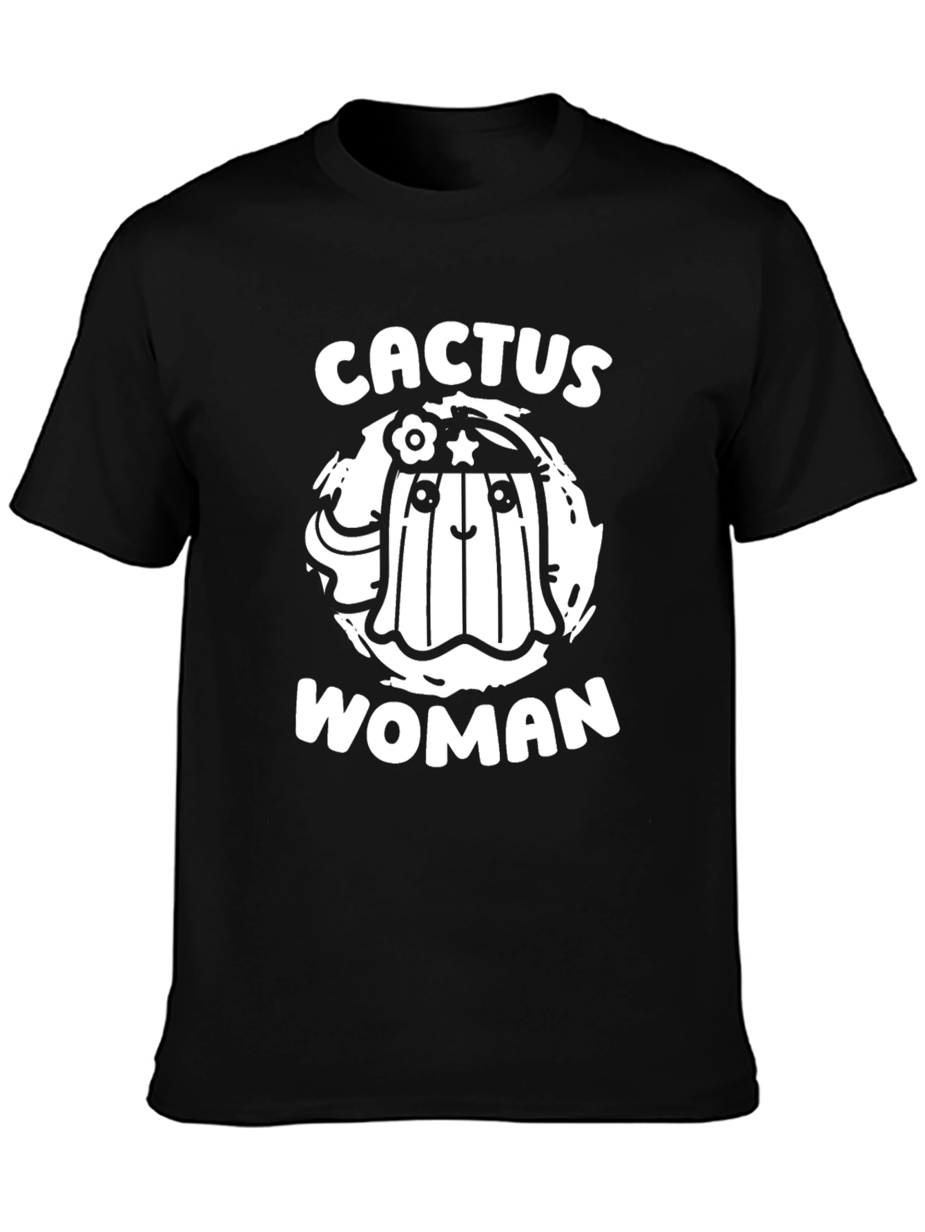 Black Cactus Woman Graphic Tee - Fun Novelty T-Shirt view 3