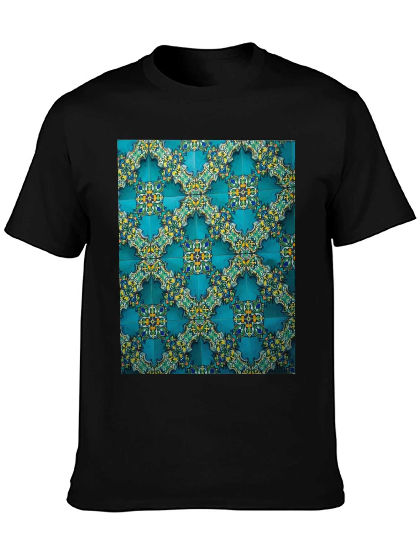 Black Patterned Tile Print Crew Neck Tee view 3