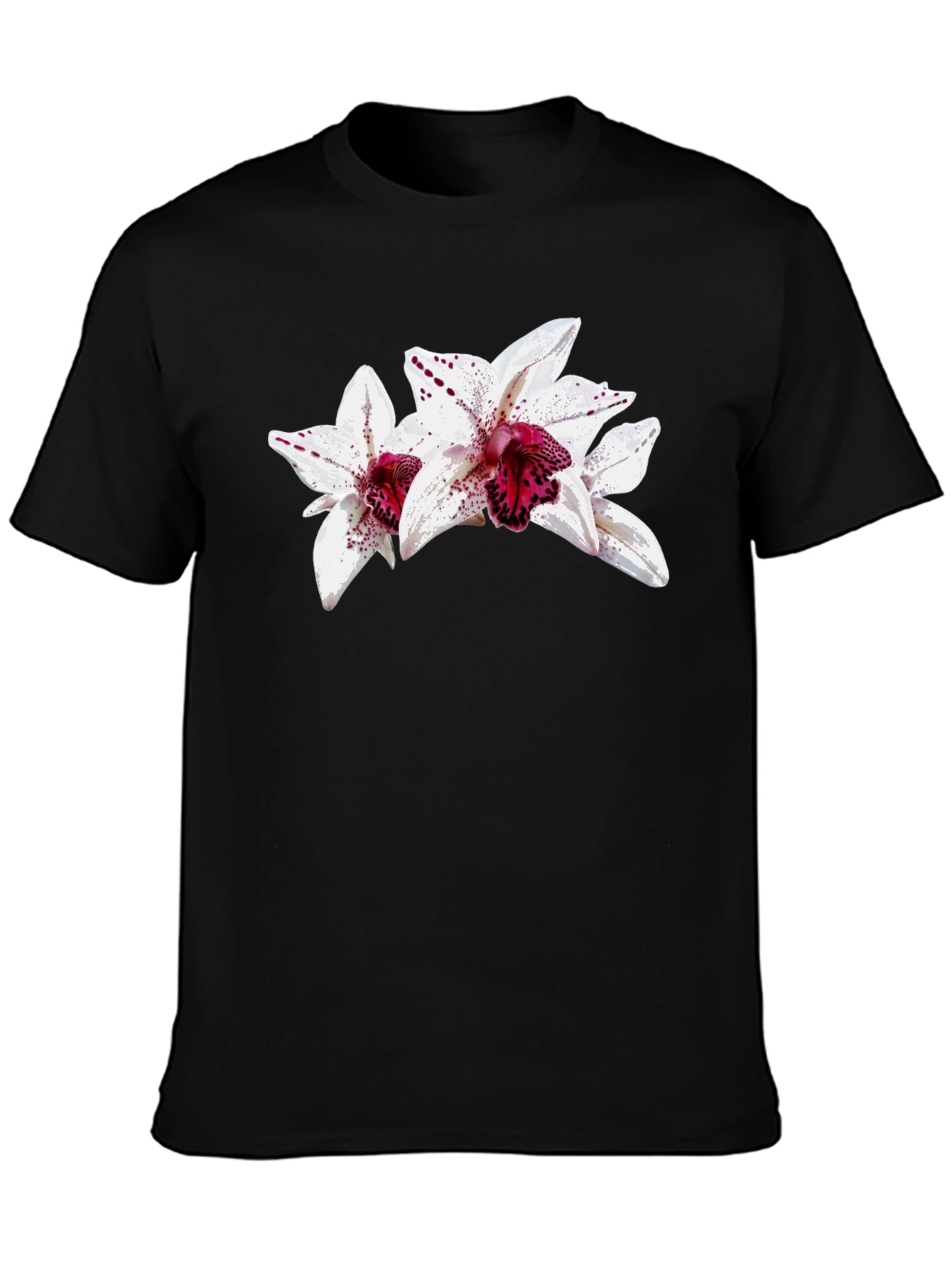 Black Floral Orchid Graphic Black T-Shirt view 3