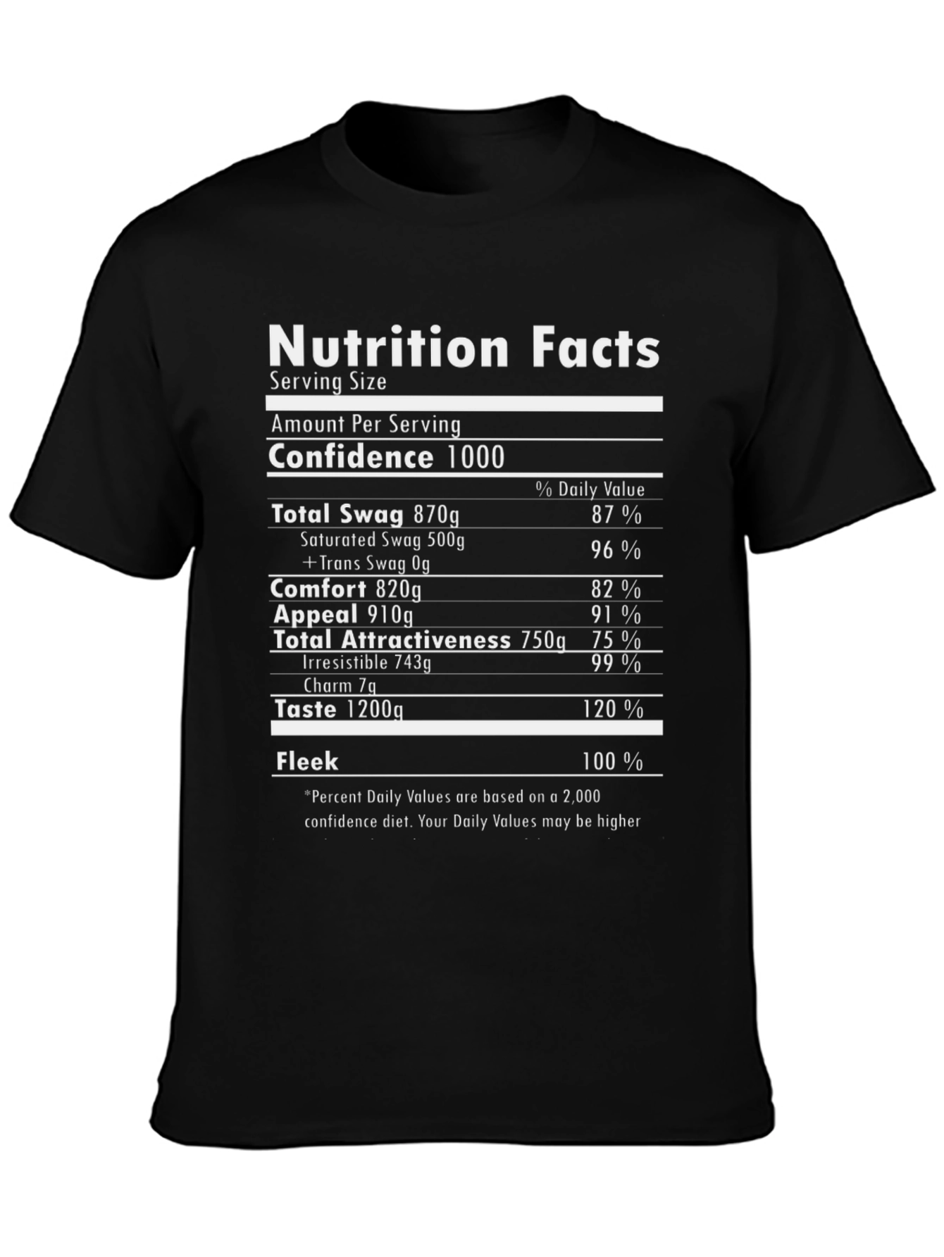Black Nutrition Facts Funny T-Shirt - Confidence Booster view 3