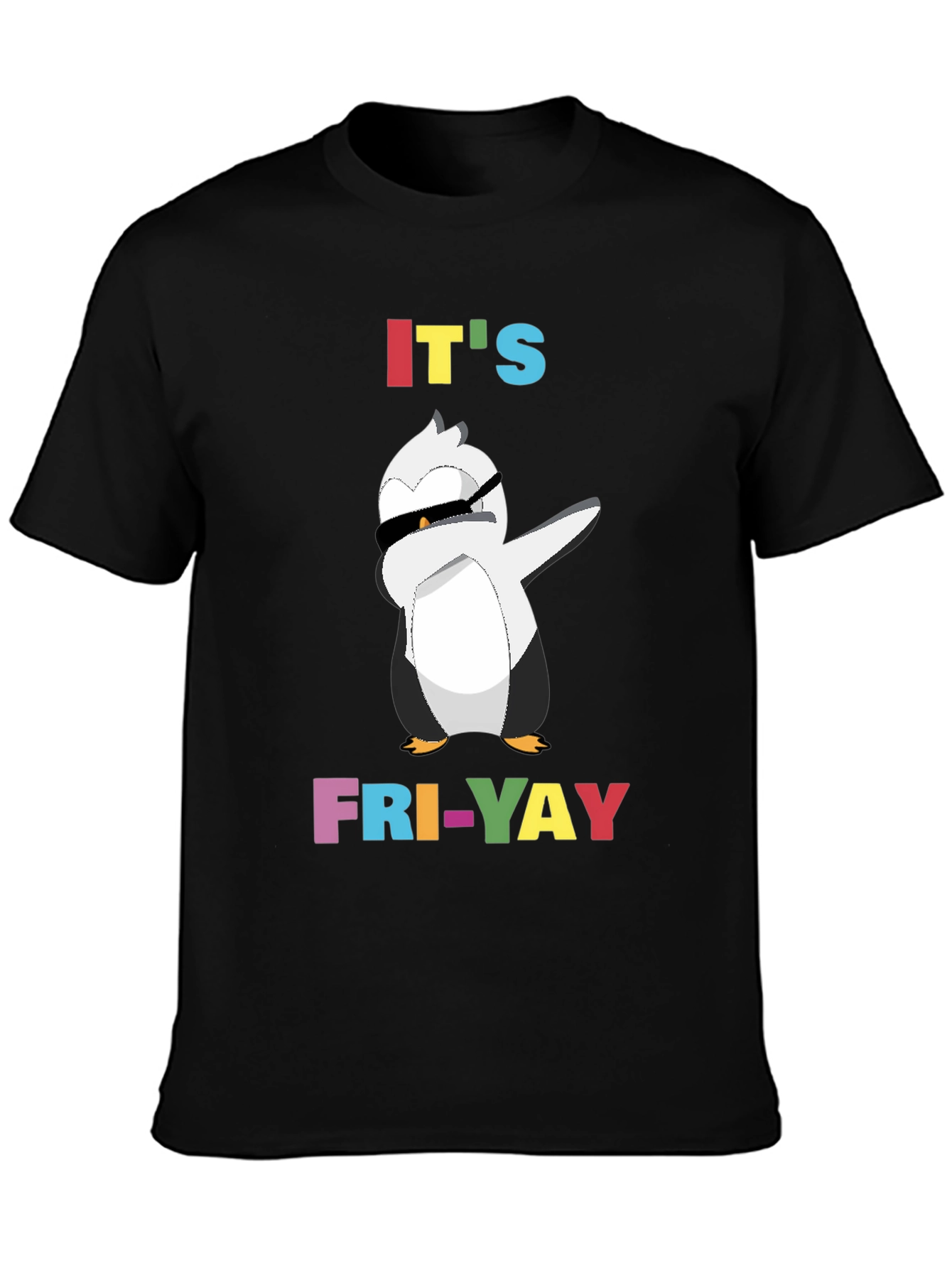 Black It's Fri-Yay Penguin Dabbing T-Shirt view 3