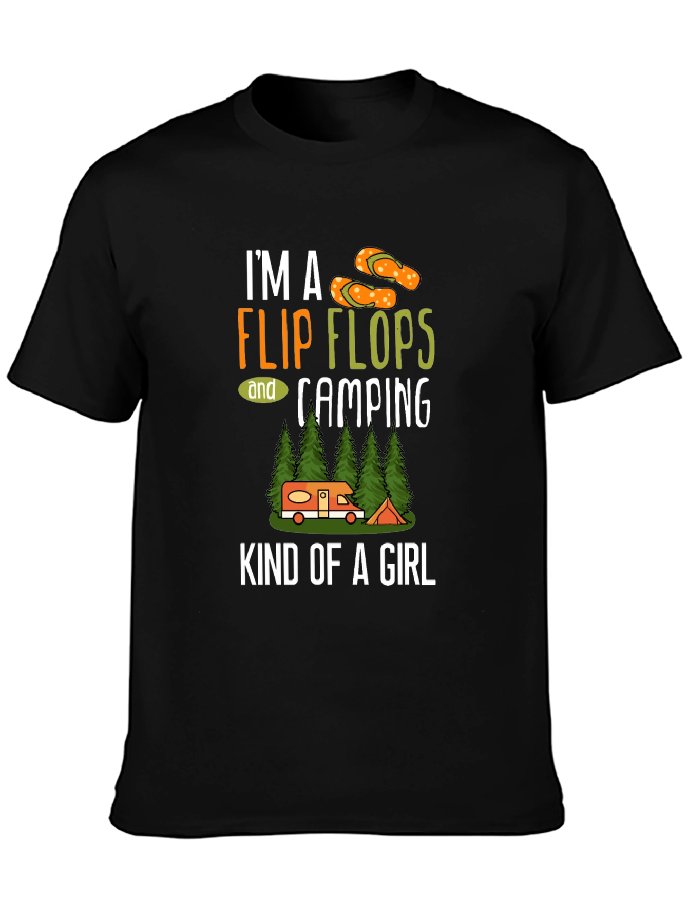 Black I'm a Flip Flops & Camping Kind of a Girl T-Shirt view 3