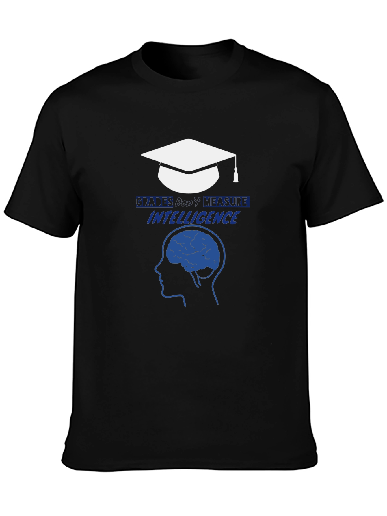 Black Intelligence T-Shirt - Graduation Cap & Brain Design view 3