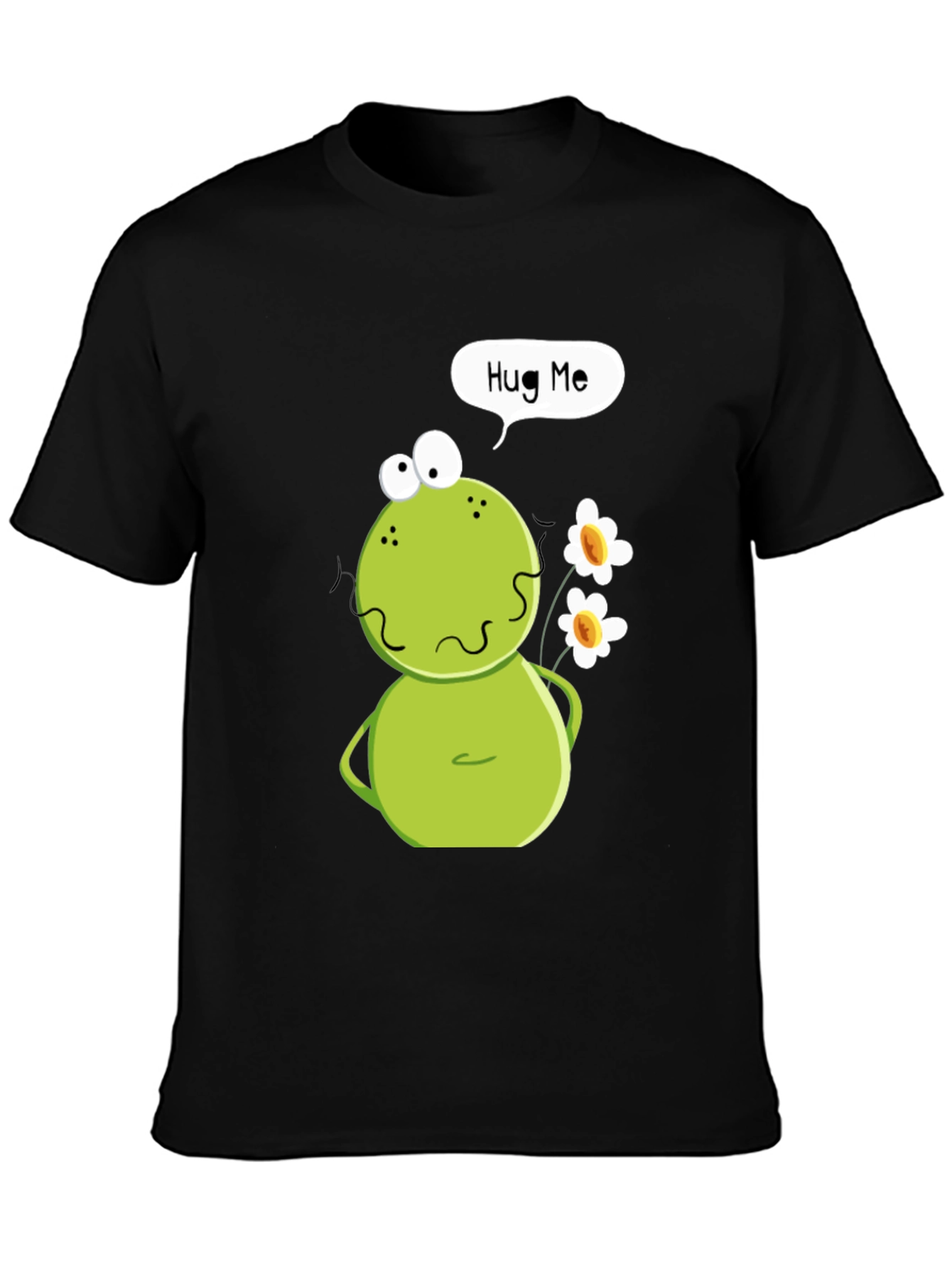 Black Funny Frog Hug Me Graphic T-Shirt view 3
