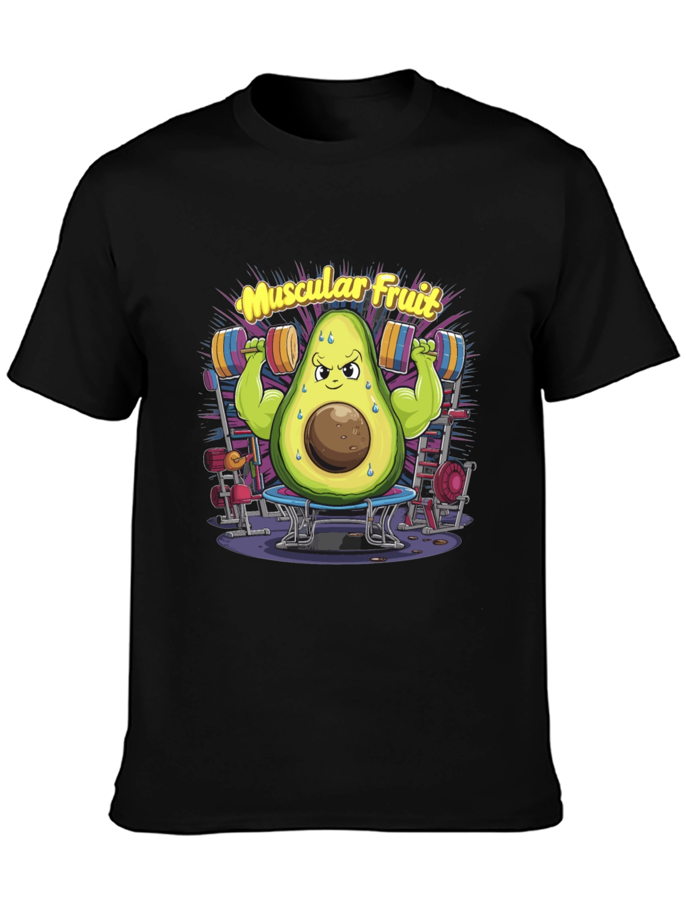 Black Muscular Fruit Avocado Black T-Shirt view 3