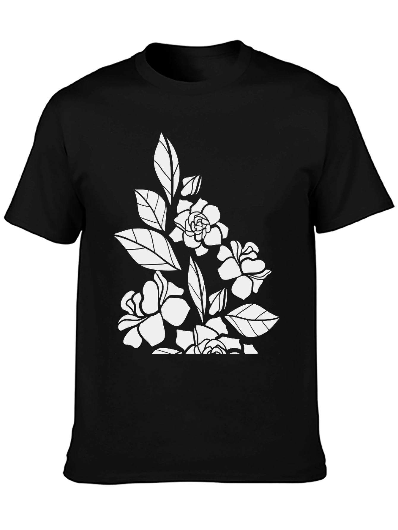 Black Floral Graphic T-Shirt - Black Cotton Tee view 3
