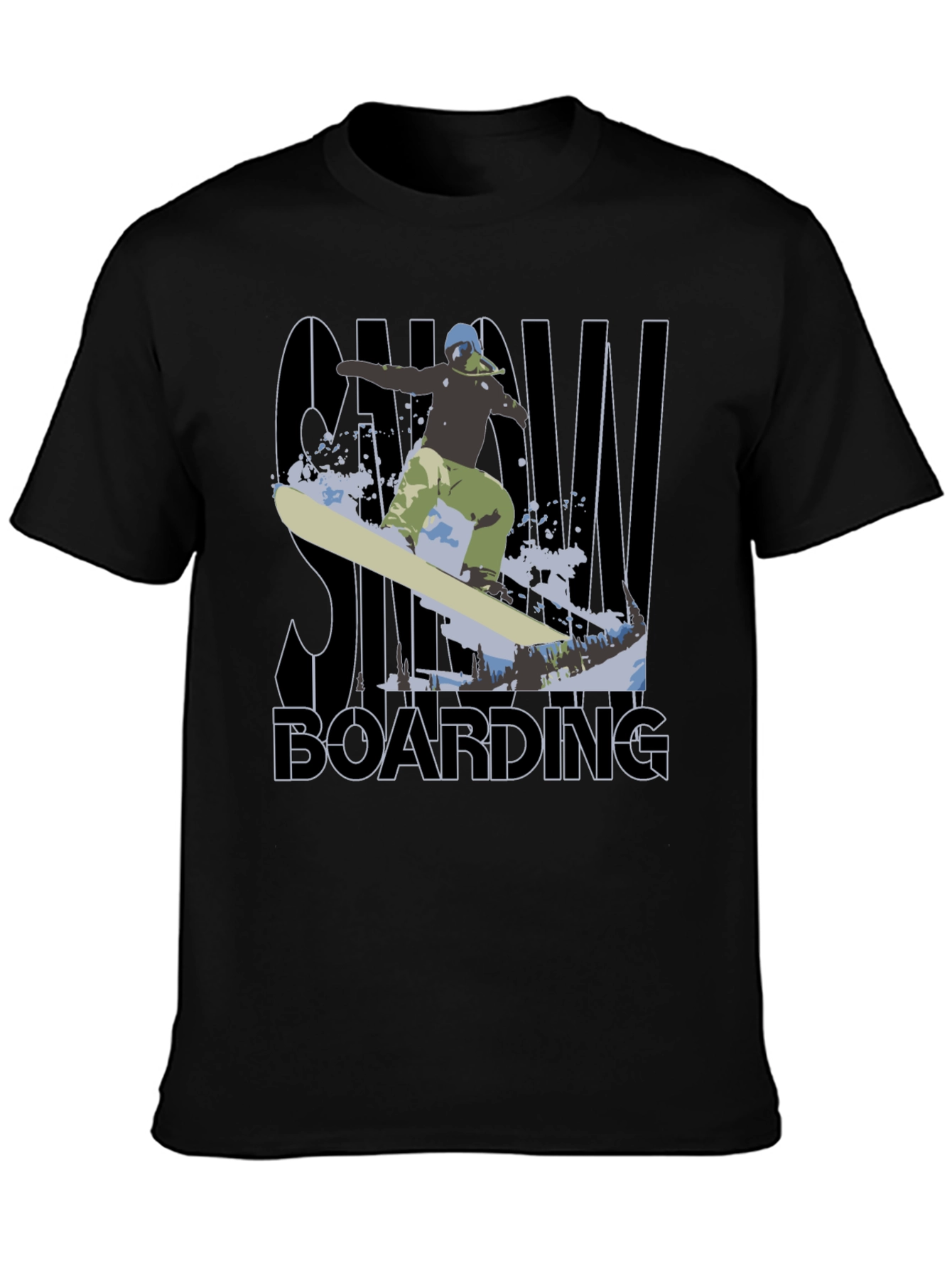 Black Snowboarding Graphic Tee - Black Cotton T-Shirt view 3
