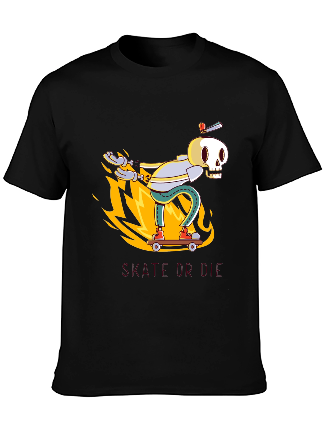 Black Skate or Die Black Graphic Tee - Skeleton Skateboarder view 3