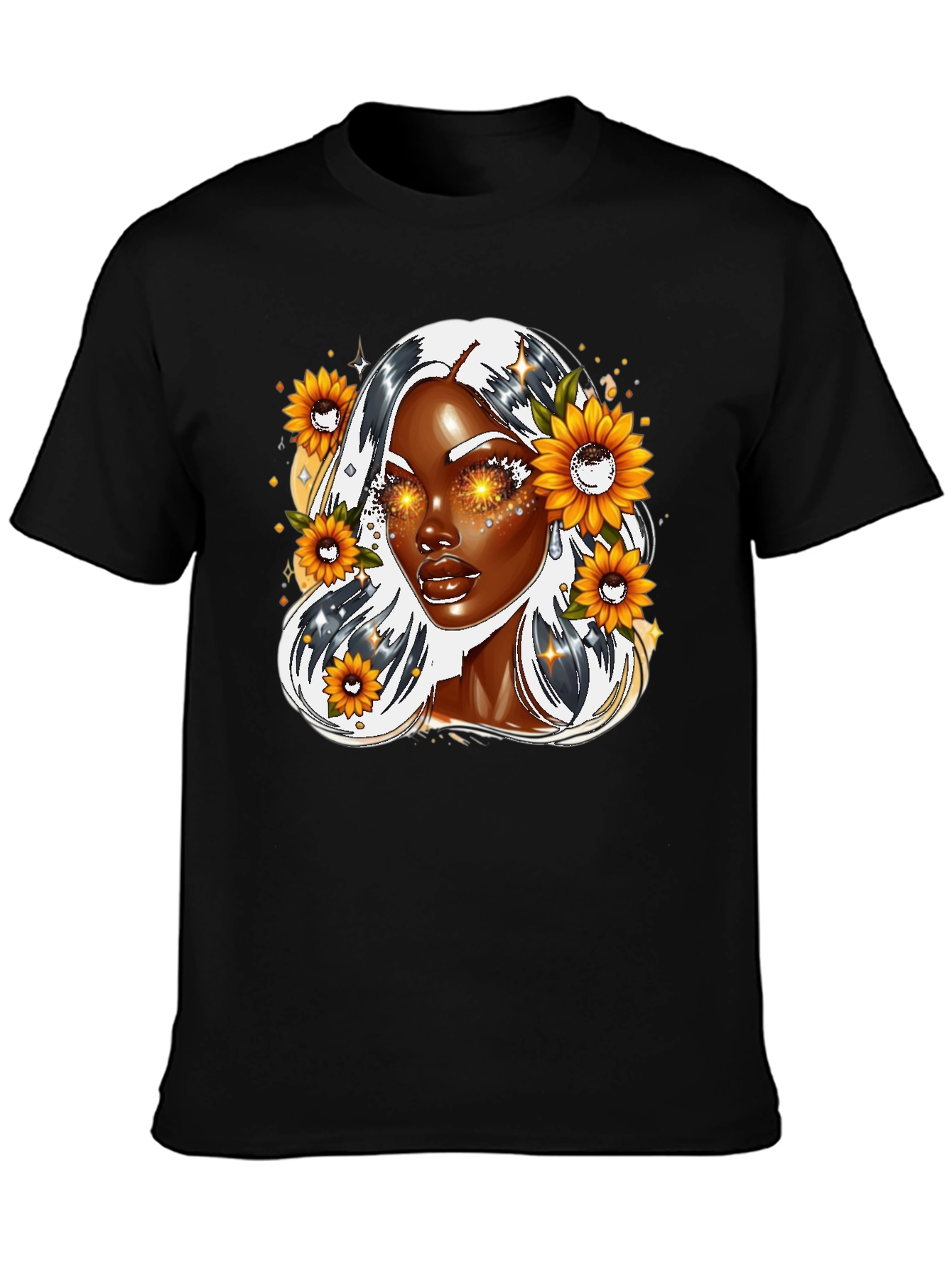 Black Sunflower Goddess Graphic Tee - Black view 3