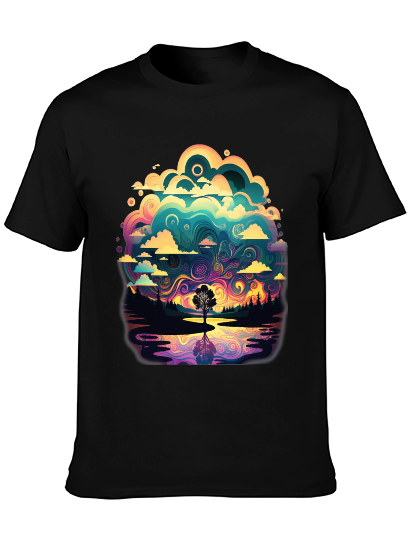 Black Vivid Psychedelic Nature T-Shirt view 3