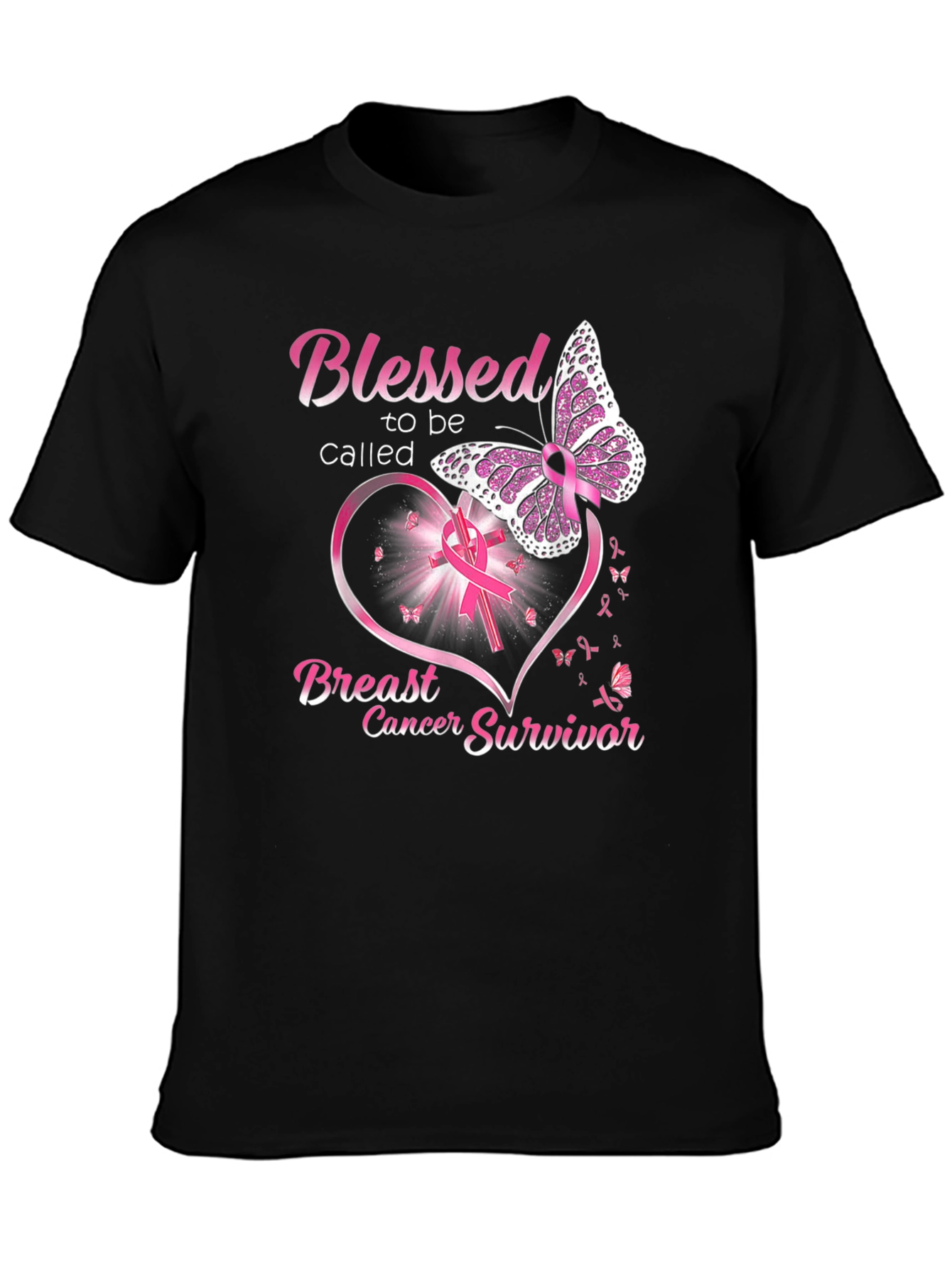 Black Breast Cancer Survivor Butterfly T-Shirt view 3