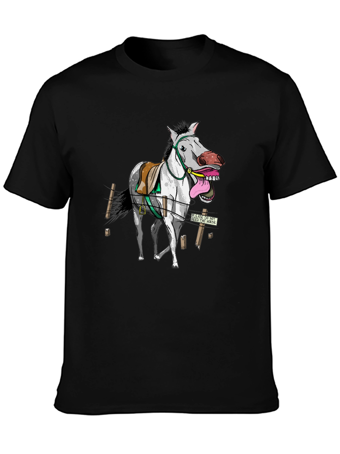 Black Funny Horse Graphic Tee - Black Cotton T-Shirt view 3