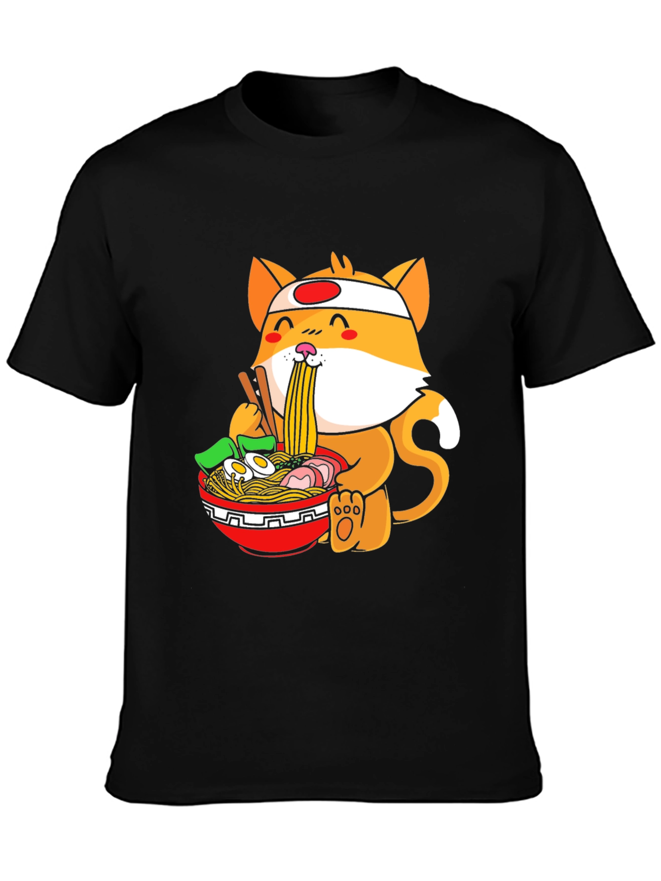 Black Ramen Cat Graphic Tee - Casual Black T-Shirt view 3