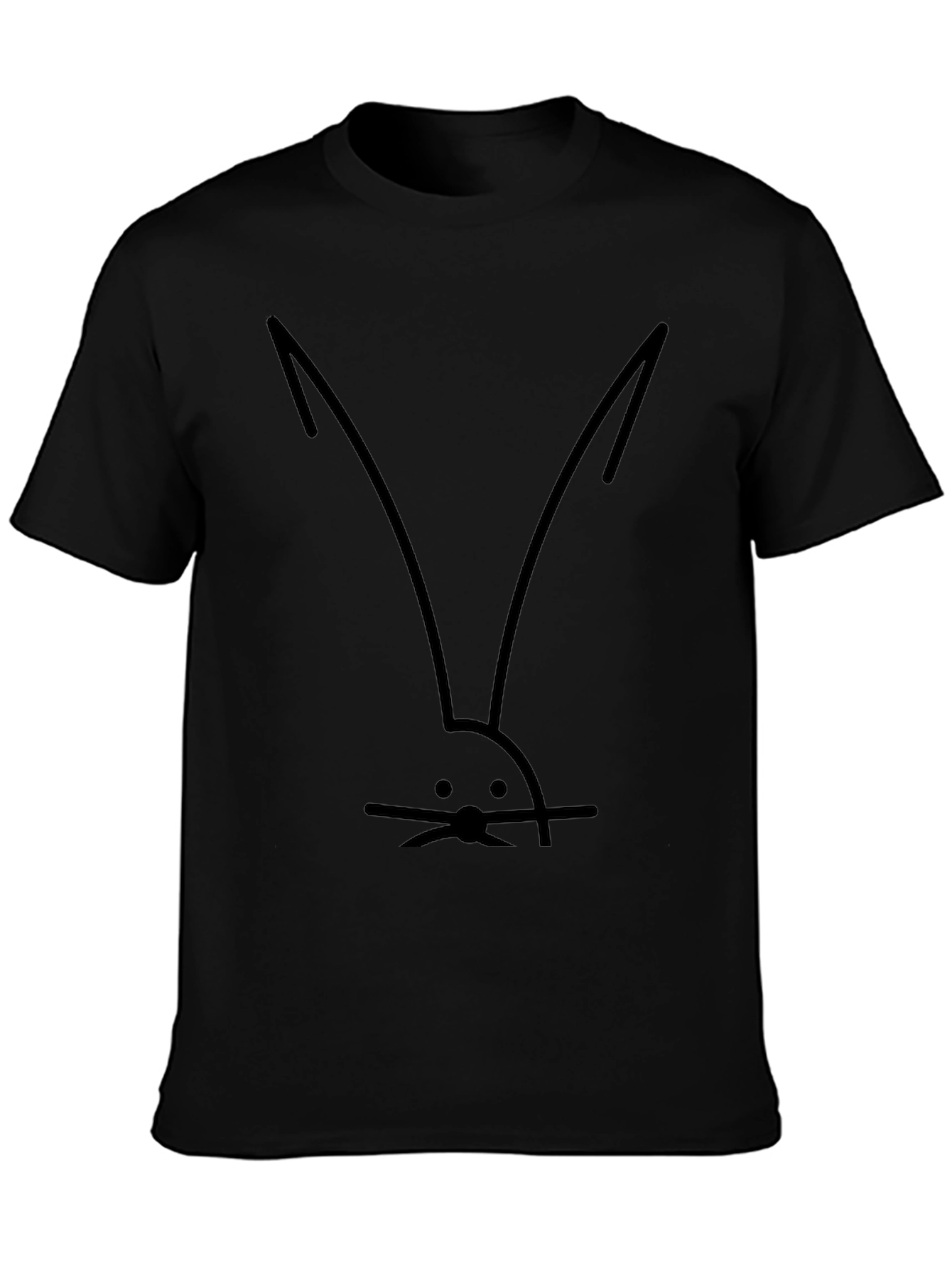 Black Minimalist Rabbit Tee - Black Cotton Blend Casual Shirt view 3