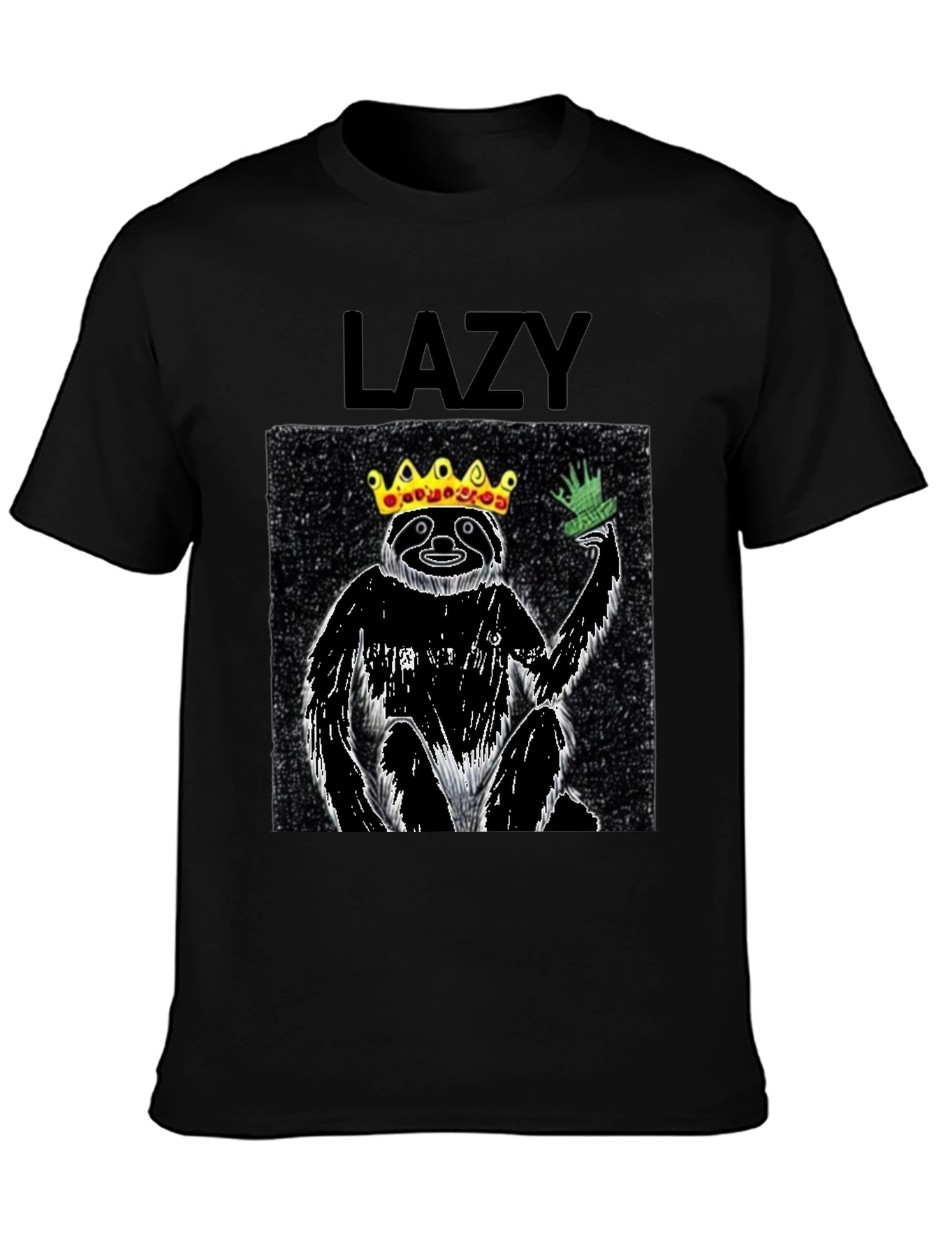 Black Lazy King Sloth Graphic Tee - Black Cotton T-Shirt view 3