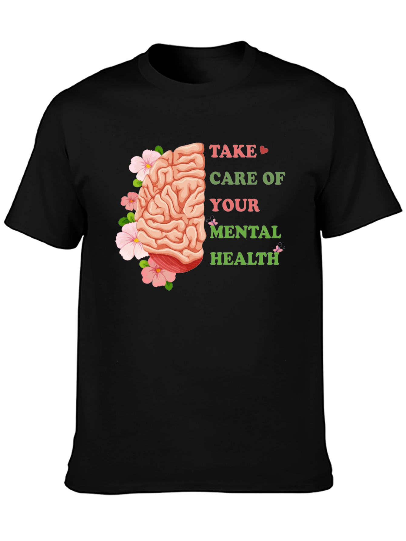Black Mental Health Awareness T-Shirt: Floral Brain Design view 3