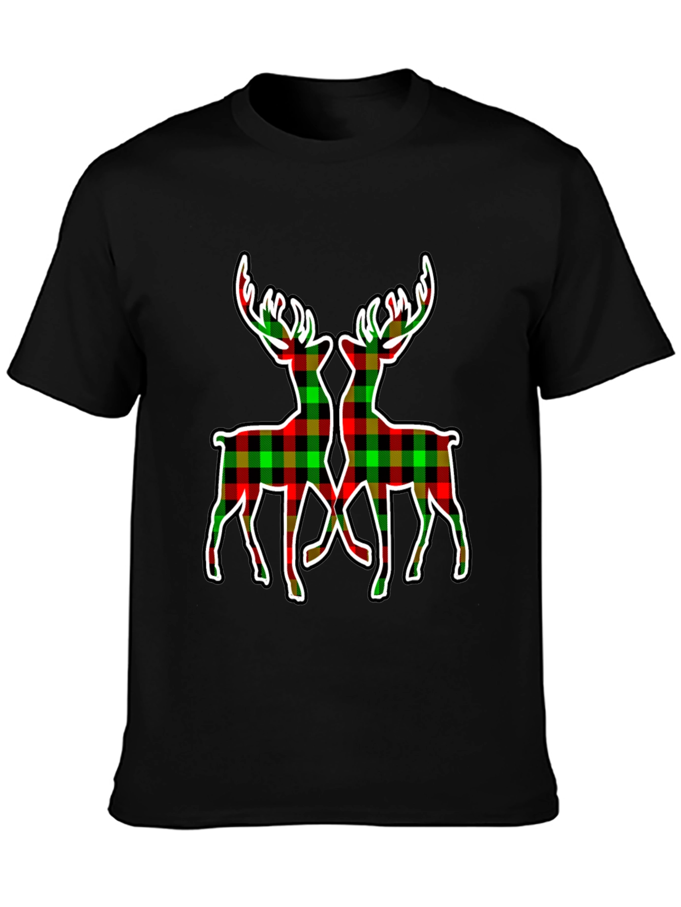 Black Plaid Deer Graphic Tee - Holiday Style view 3